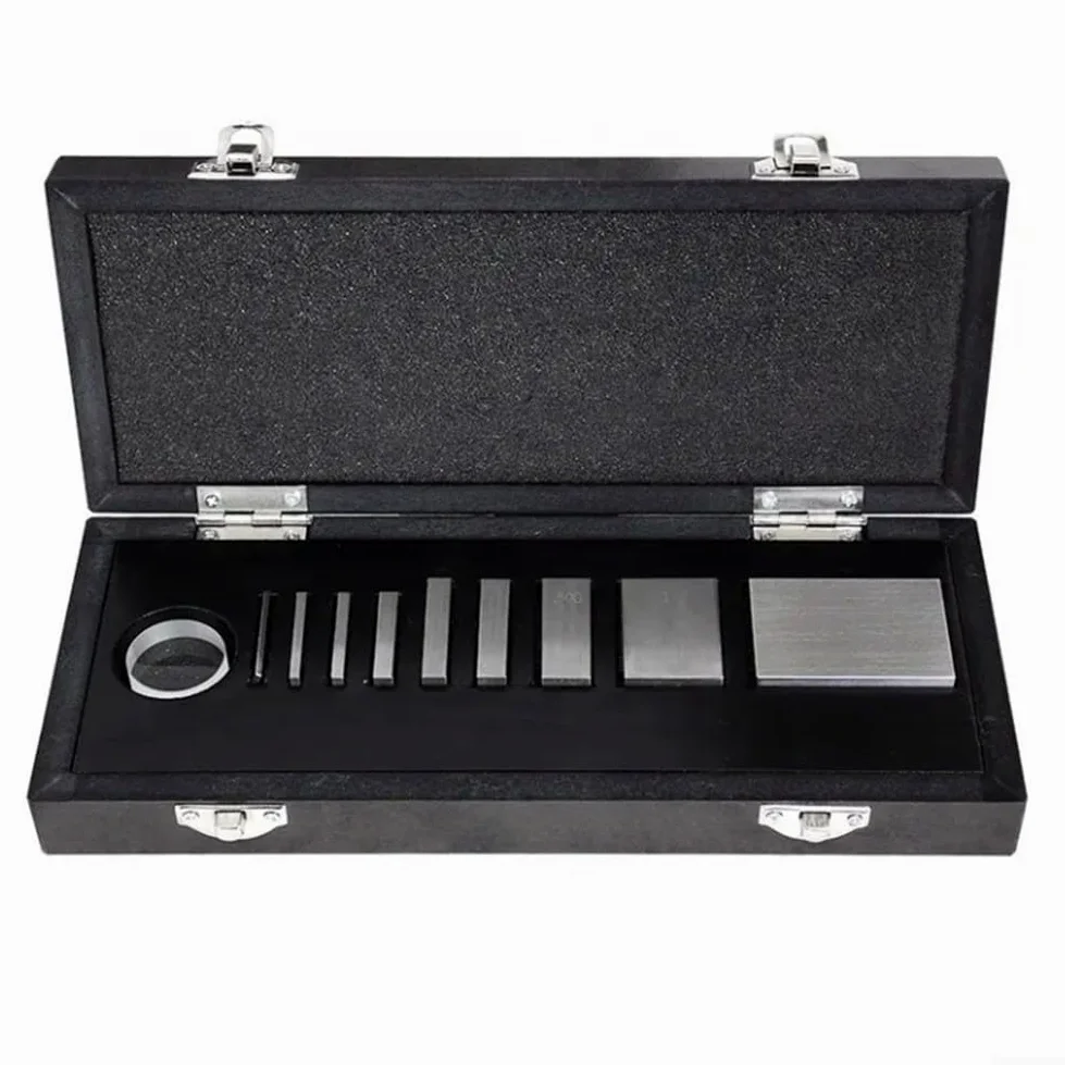 Kit de calibración de indicadores, con juego de bloques de calibre AS0 de 9 piezas, y plano óptico, certificado rastreable NIST, para acero en caja de madera para herramientas de medición (Nivel 1)