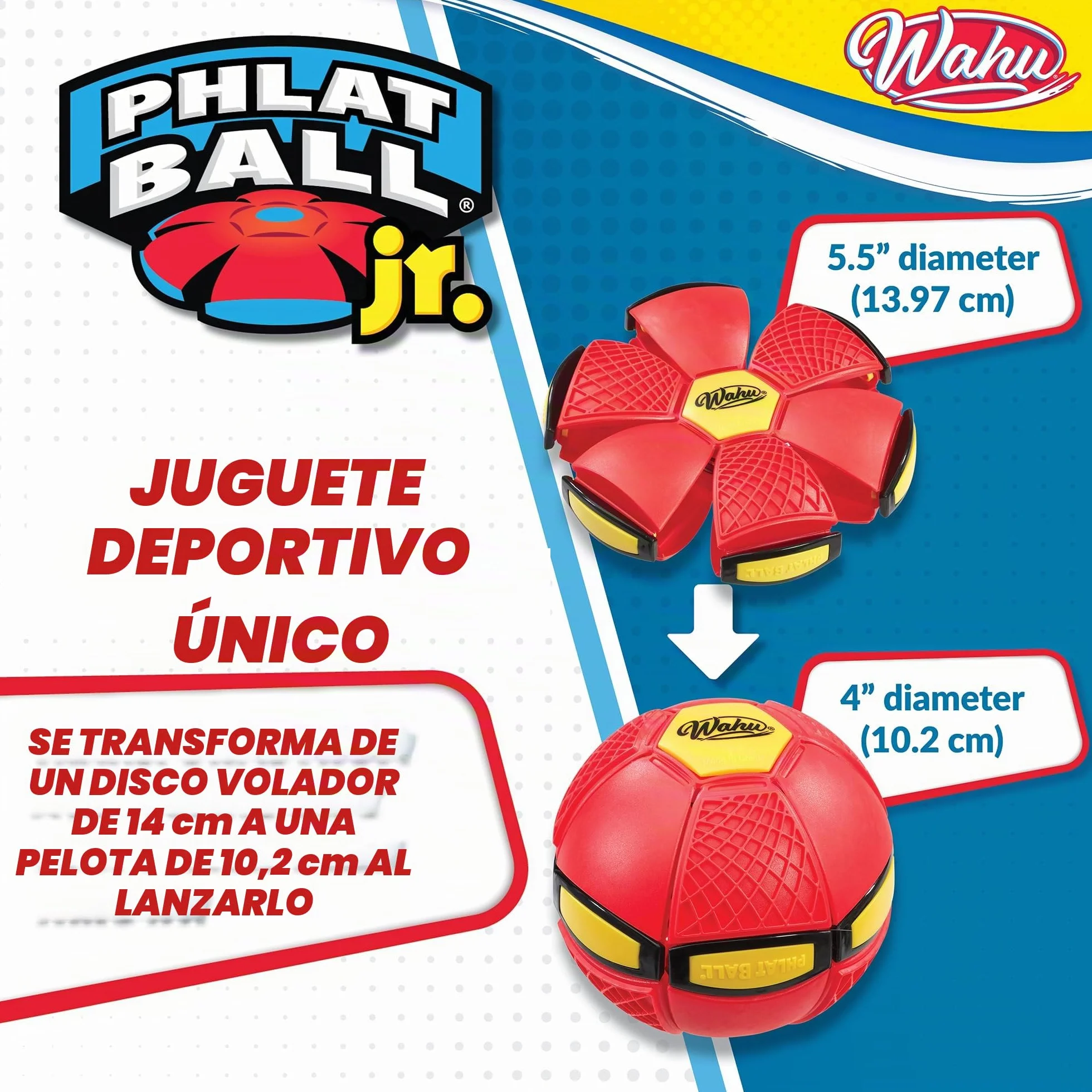 Wahu PHLAT BALL Junior Mini Frisbee Transformable en Balón 10,2 cm Balón 15,2 cm Frisbee Juguetes de Exterior para Niños