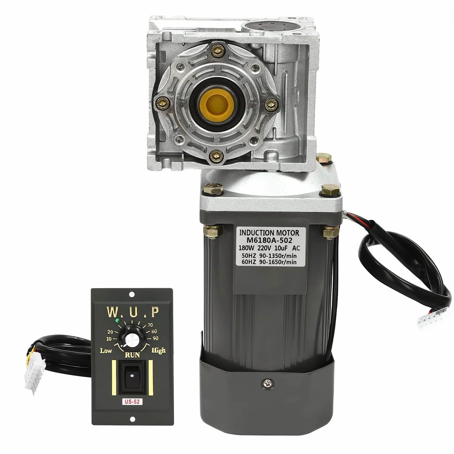 Motor de corriente alterna, motor de engranaje de tornillo sin fin AC 220 V 180 W Worm Gear Motor + regulador de velocidad 50K Gear Motor eléctrico de 1 fase, motor de engranaje
