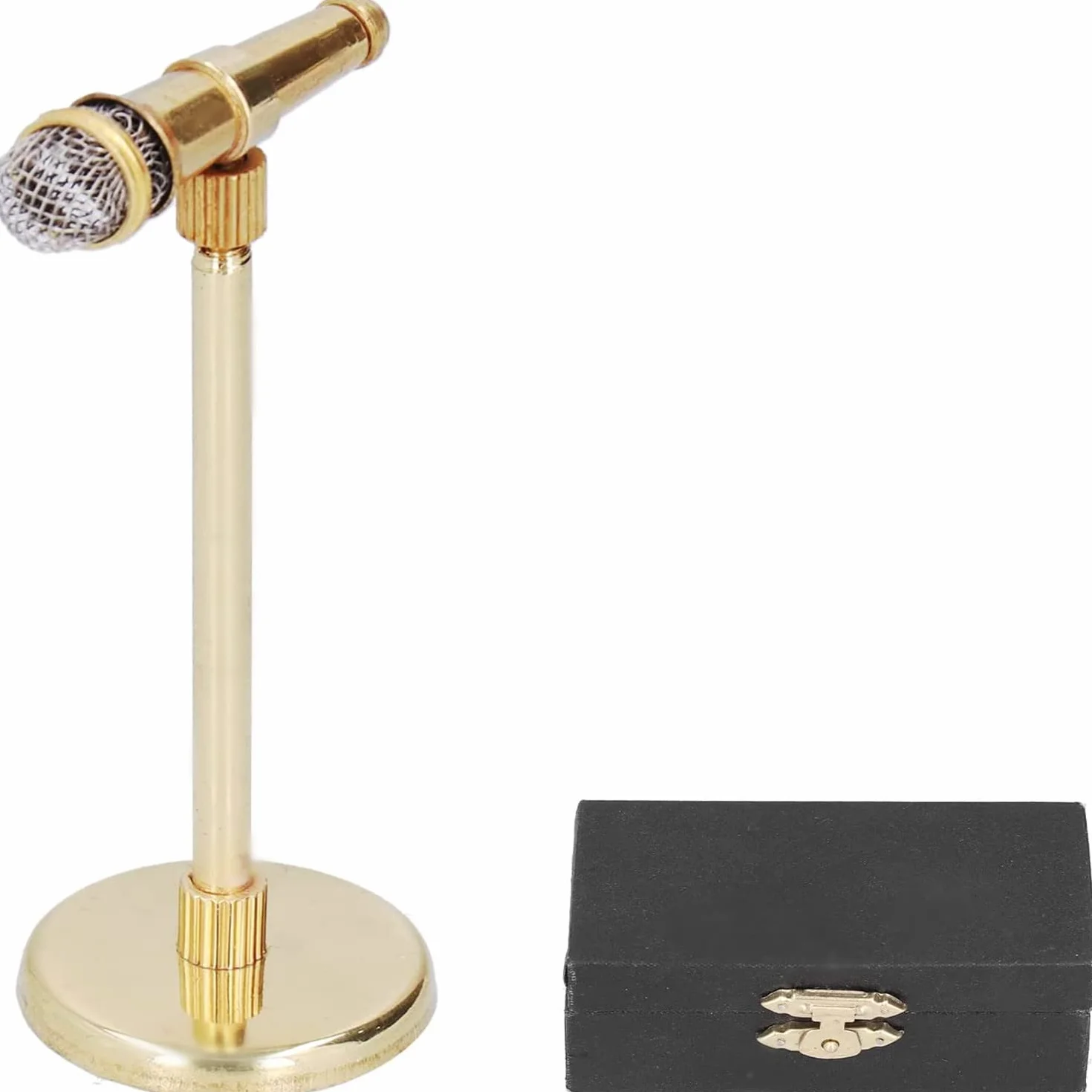 Micrófono en Miniatura de 8 cm, Mini Instrumento Musical, Soporte Dorado con Caja