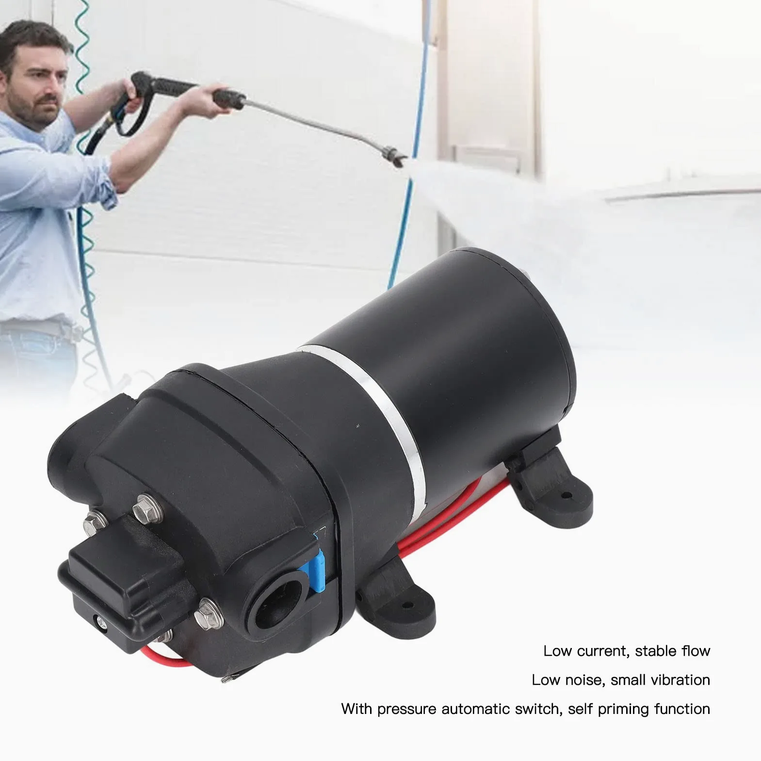 PolyGen Micro bomba de diafragma de aire 12 V 60 W, 17 PSI 2,7 GPM, bomba de agua de alta presión autocebante con puerto de 1/2 pulgada para sistemas de lavado de vehículos y