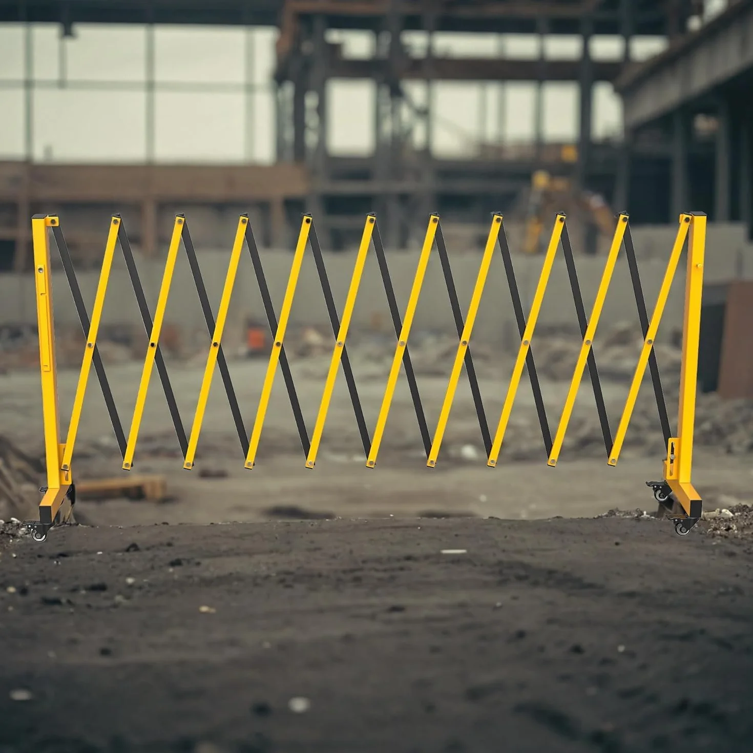 Garvee Barrera de Seguridad Extensible de Acero al Carbono 3,35m x 103cm, Valla Plegable Retráctil con Ruedas para Control de Acceso en Garajes, Industria, Obras y Almacenes, Amarillo