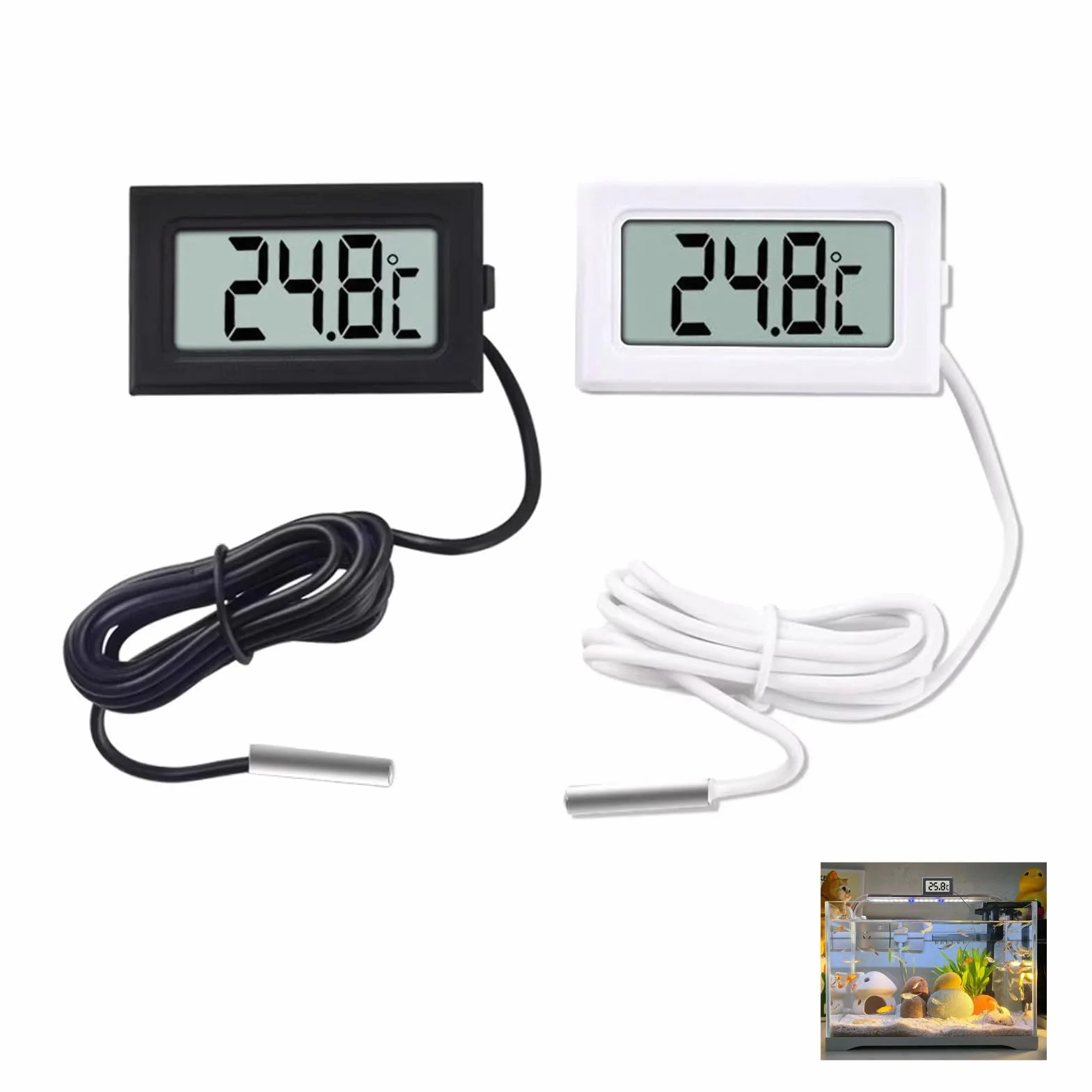 Mini Termómetro Digital LCD con Sonda 2 Piezas, Termómetro Acuario, Congelador, Nevera