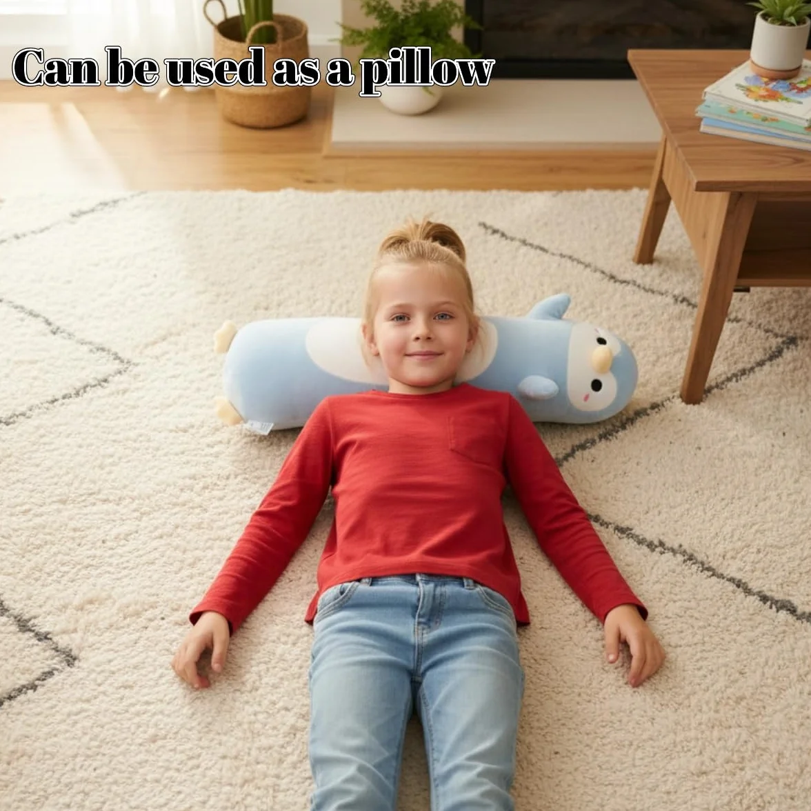 Peluche Largo de Pingüino Almohada Abrazable Suave Cojín Corporal 60cm Regalo Niños Niñas Azul Claro