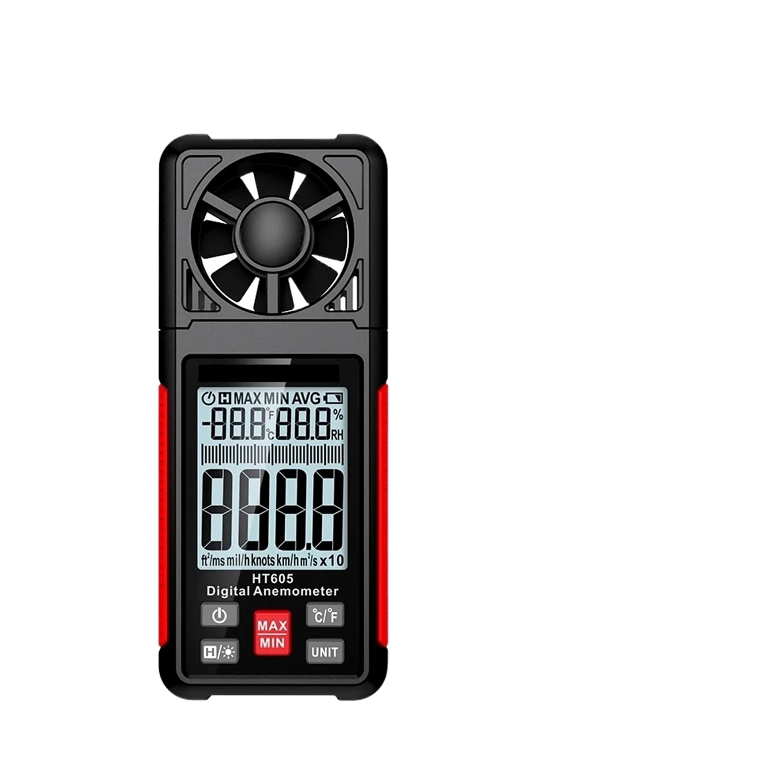 Anemómetro digital portátil, medidor de velocidad del viento for medir la temperatura y el volumen del aire.