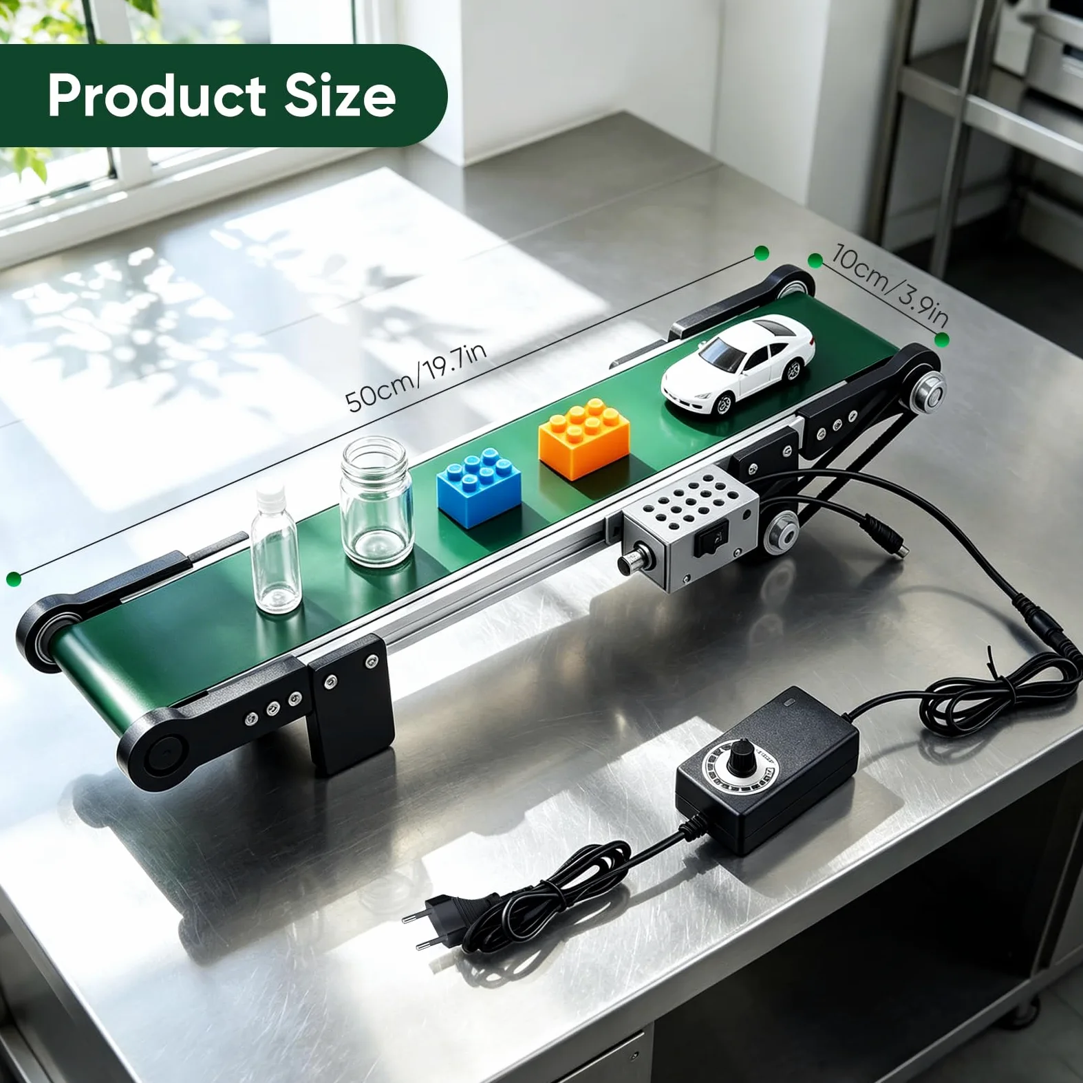 Cinta Transportadora, 50 Cm Cinta Transportadora Eléctrica Mesa Mini Transportador Sobremesa Sistema Con Avance Y Retroceso Velocidad Ajustable Ca 100-240V Para Líneas Producción Pequeñas