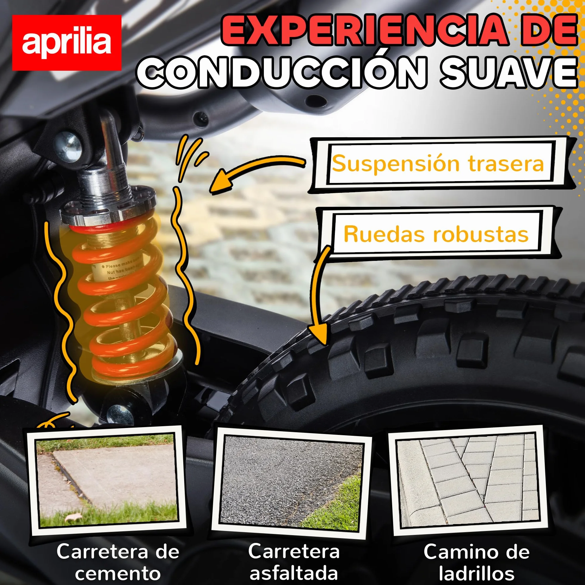 AIYAPLAY Moto Eléctrica Infantil 12V Aprilia con Ruedas Auxiliares, 6 km/h, Rojo