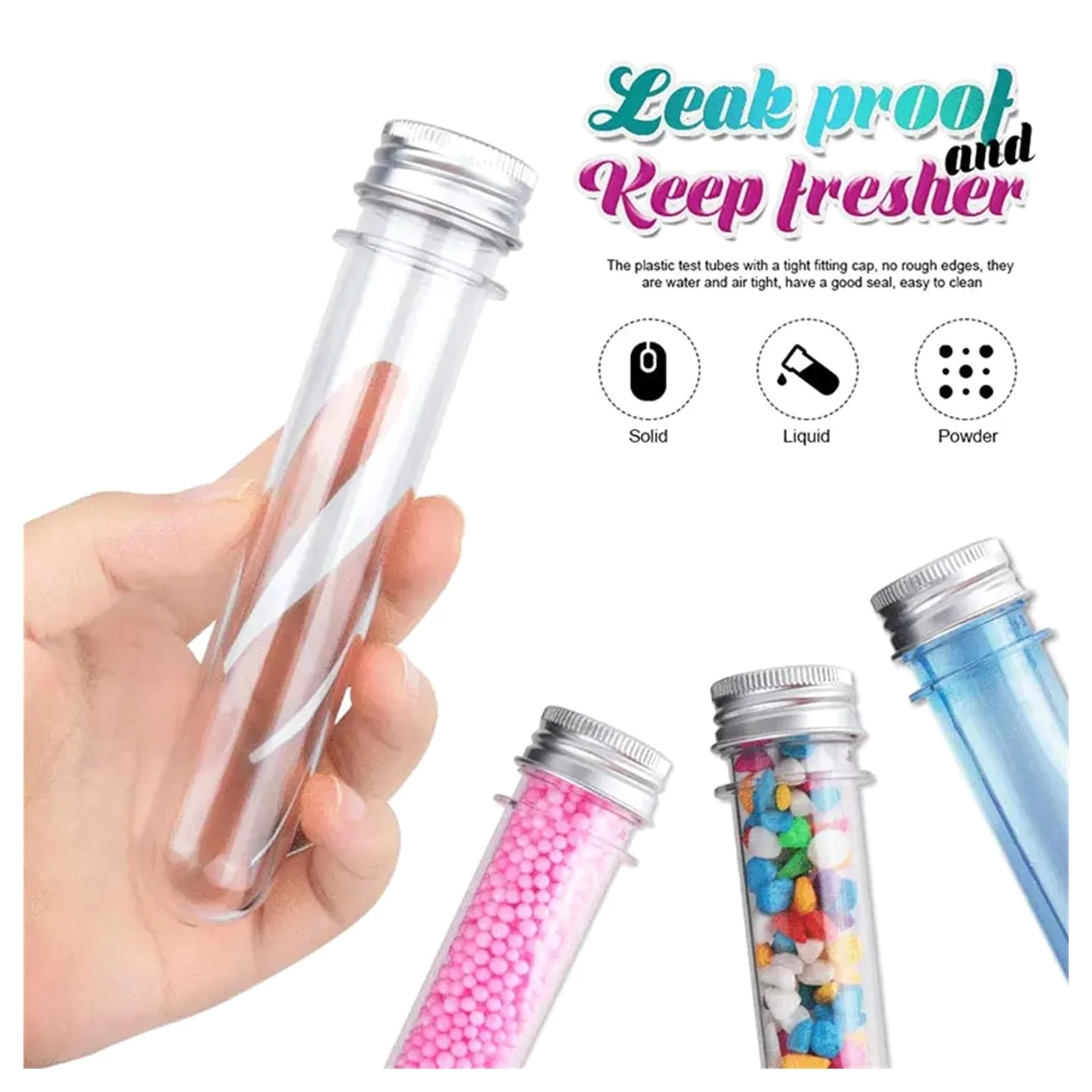 MENGKE 50 tubos de ensayo de plástico transparente con tapas, 40 ml, for experimentos científicos, fiestas, decoración del hogar y almacenamiento de dulces.