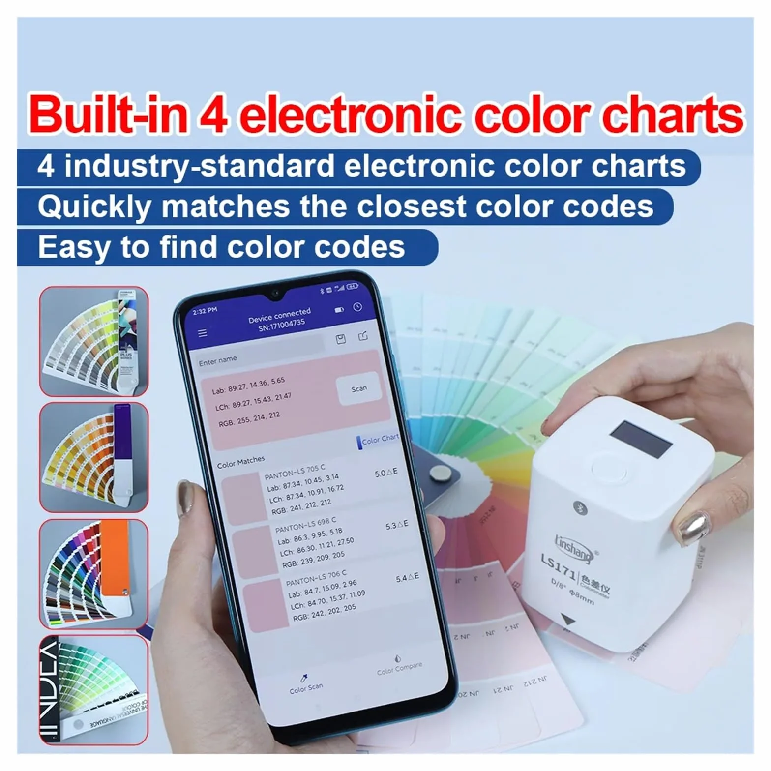 Colorímetro Digital LS171 D/8 NCS RAL Pantone Bluetooth para Plástico