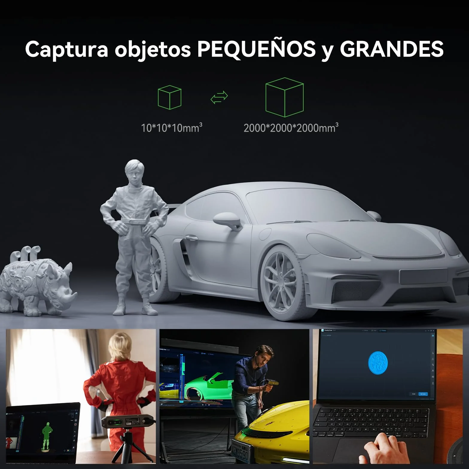 Creality CR-Scan Otter Escáner 3D Portátil para Impresión 3D, Precisión 0.02mm, 20fps, 10-2000mm Escaneo Rango, ≤30000 Lux, con Cuatro-Lentes Visión Estéreo, Seguimiento Antivibración