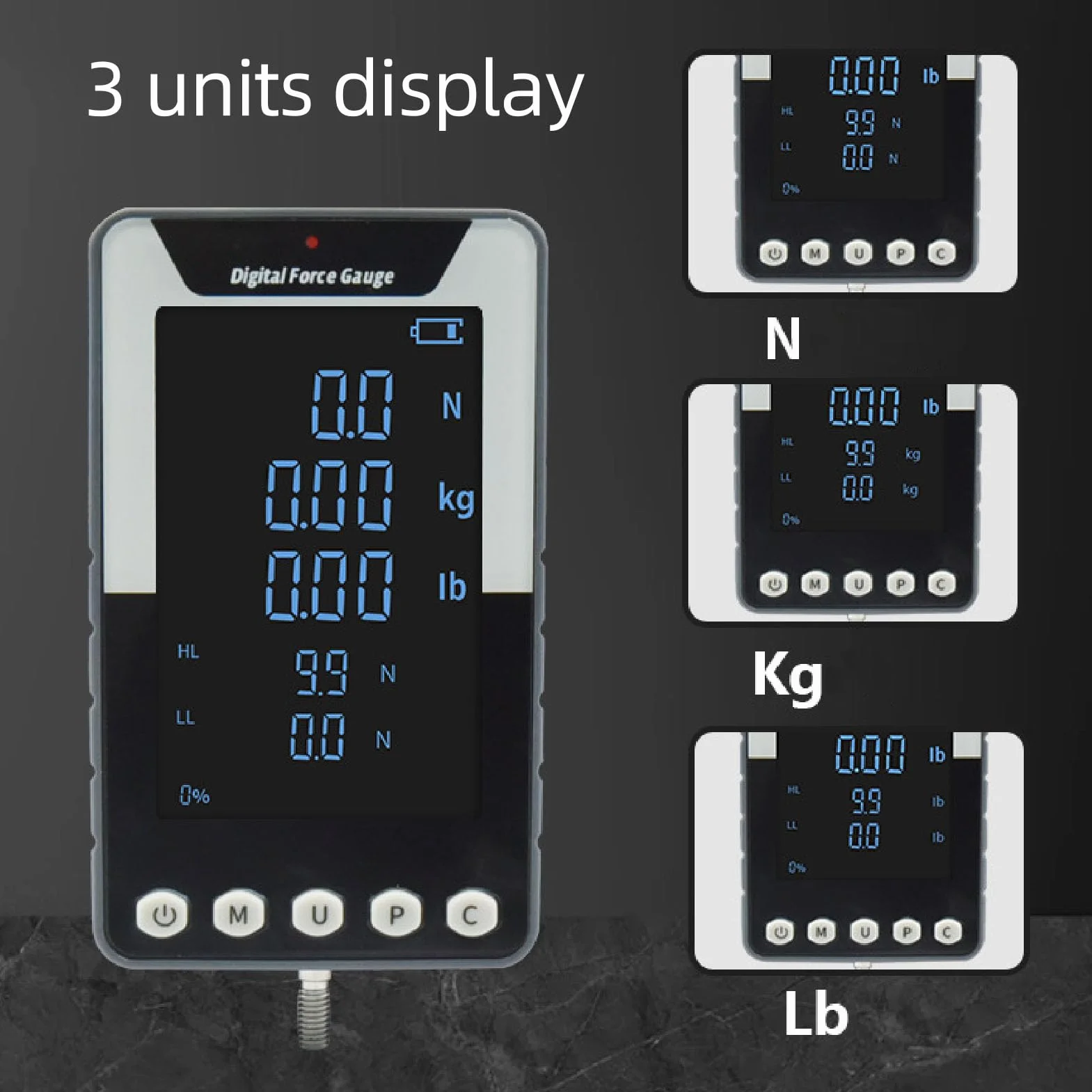 Fydun Medidor de Fuerza de Pulsación Digital 1000n 100 Kg 220 Lb Batería de Color de la Pantalla del Dinamómetro Incluye Material ABS (Enchufe de la UE)