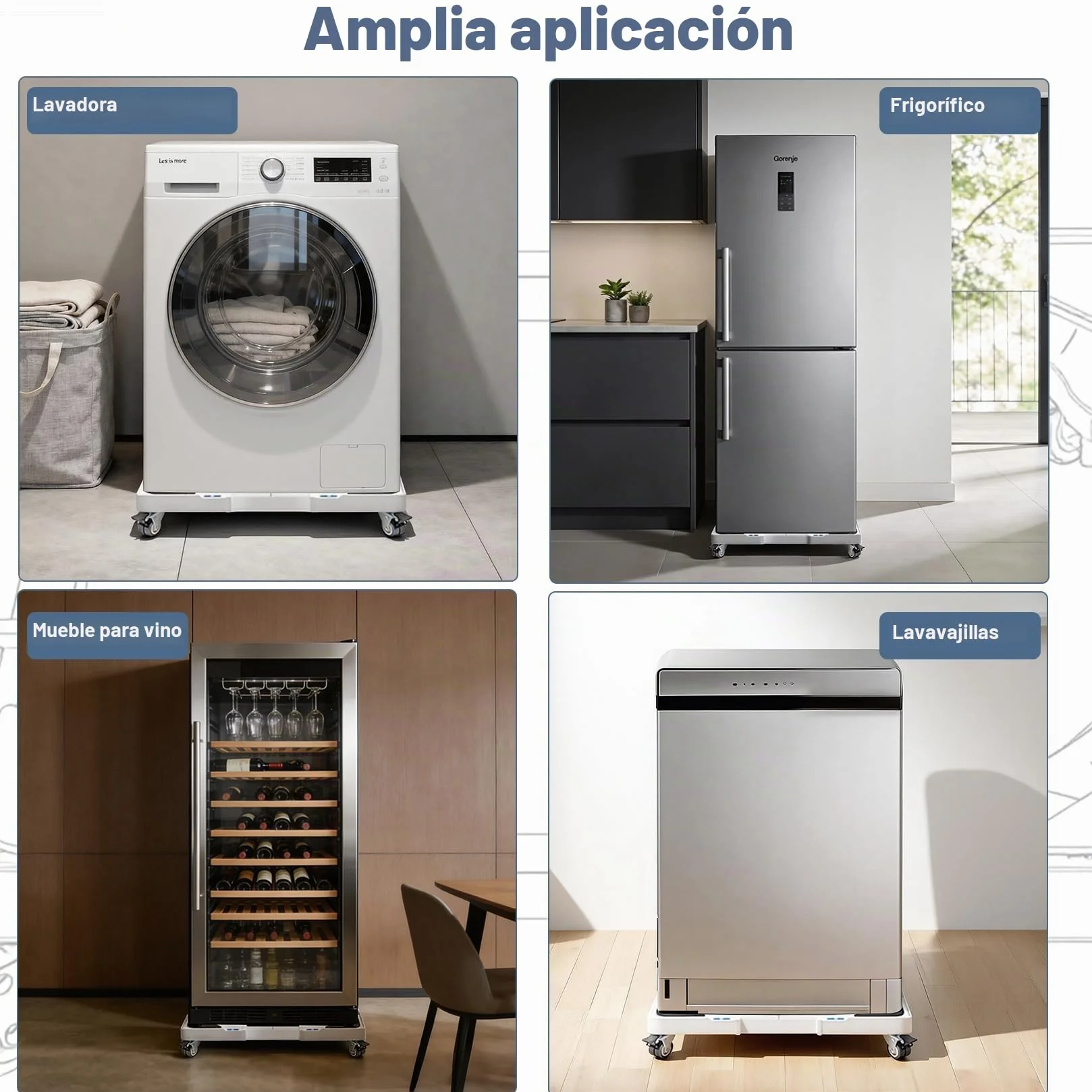 Soporte Lavadora Secadora Carga 200KG, Ancho Regulable 40-60cm, Base con Ruedas Freno, Antivibración, Blanco