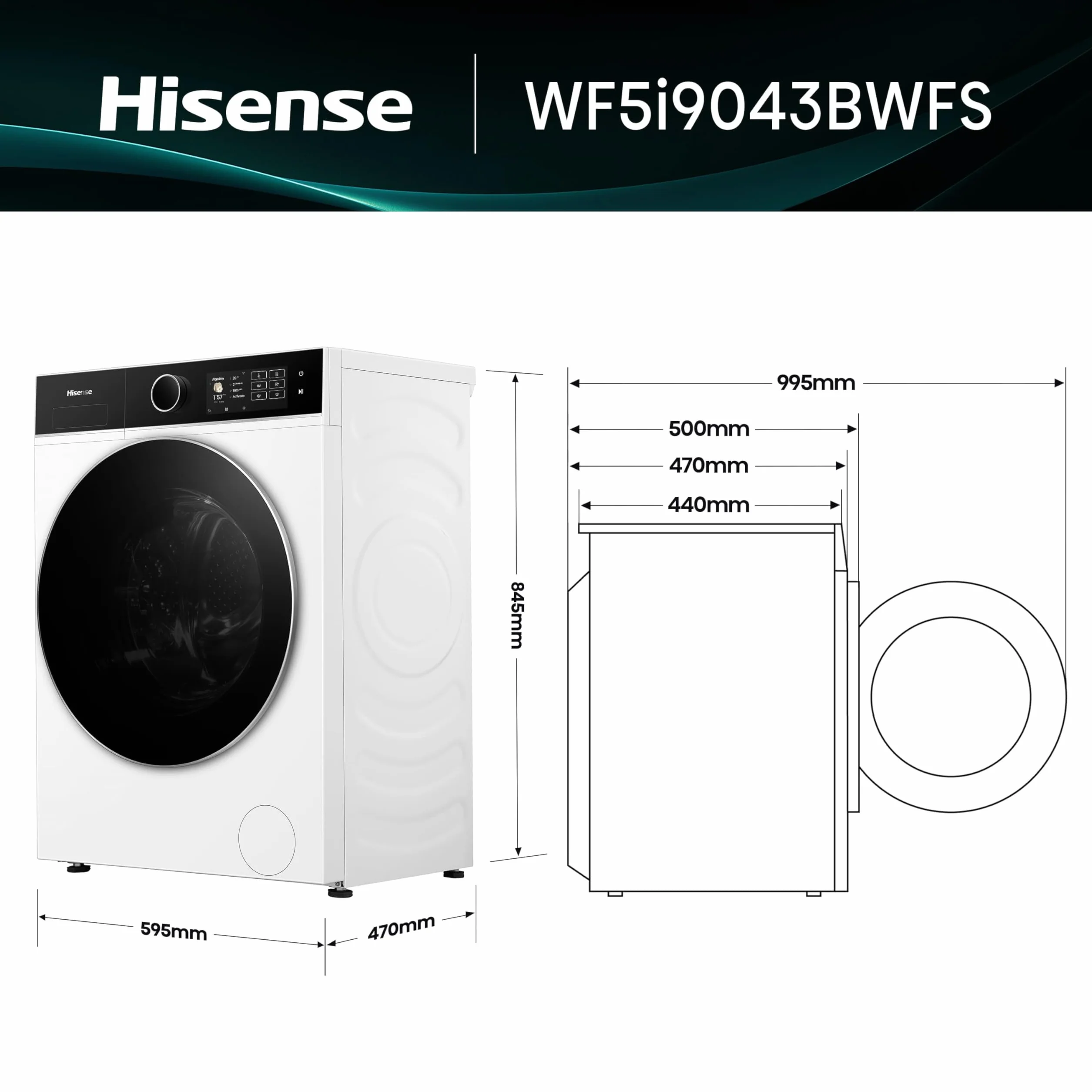 Hisense Lavadora 9 Kg 1400 rpm Clase A-10% Fondo Reducido 47cm Blanco