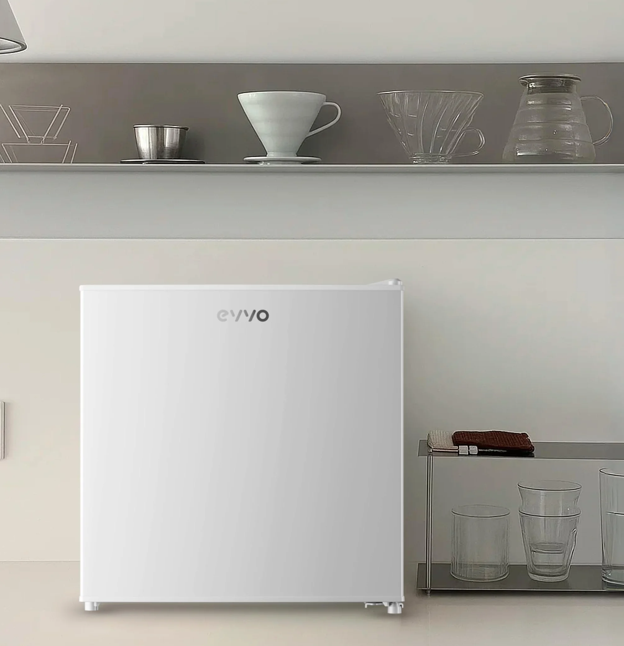 EVVO Frigorífico Mini F22 46 L Blanco Bajo Consumo 80 kWh/año 41 dB Compacto 48,5 cm