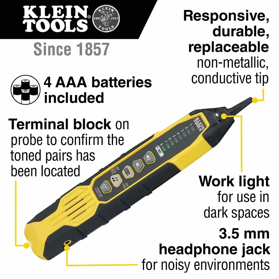 Klein Tools VDV500-223 | Sonda De Rastreo Digital | Rastrea Cables Activos Y No Activos | Punta Conductiva Reemplazable | Iluminacion Integrada