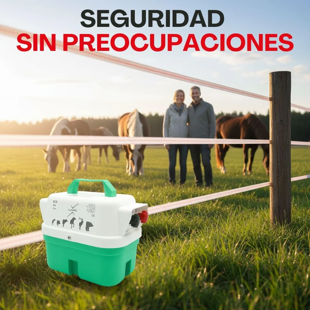Pastor Eléctrico Llampec Mod.03 a Pila 9V – 0,37 J, 9.000 V y 6 km de alcance – Cerca eléctrica portátil para perros, gatos, caballos y vacuno – Autonomía 90 días – Fabricado en España