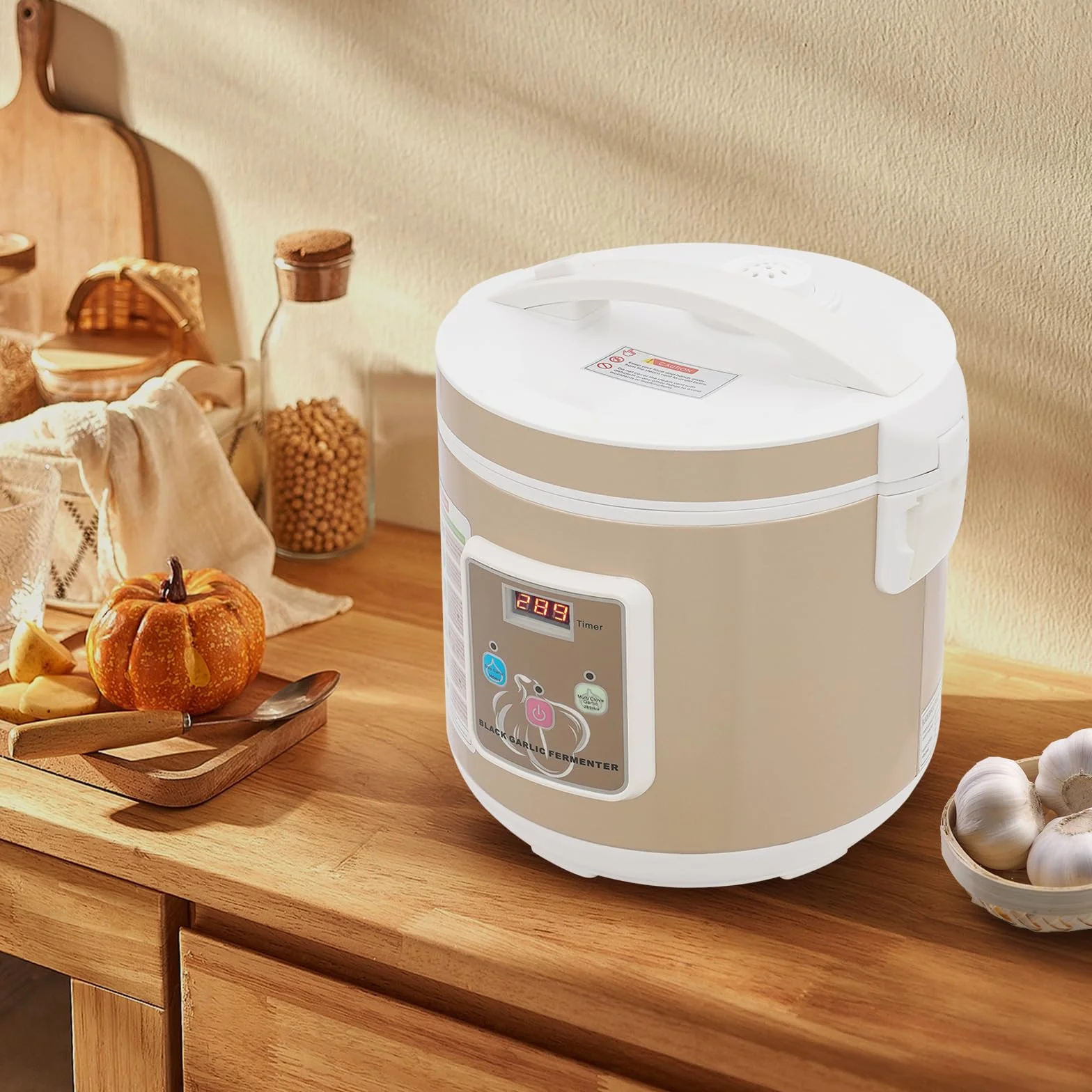 Fermentador automático negro 6L 90W 220V olla interior 3 niveles ajo control tiempo temperatura