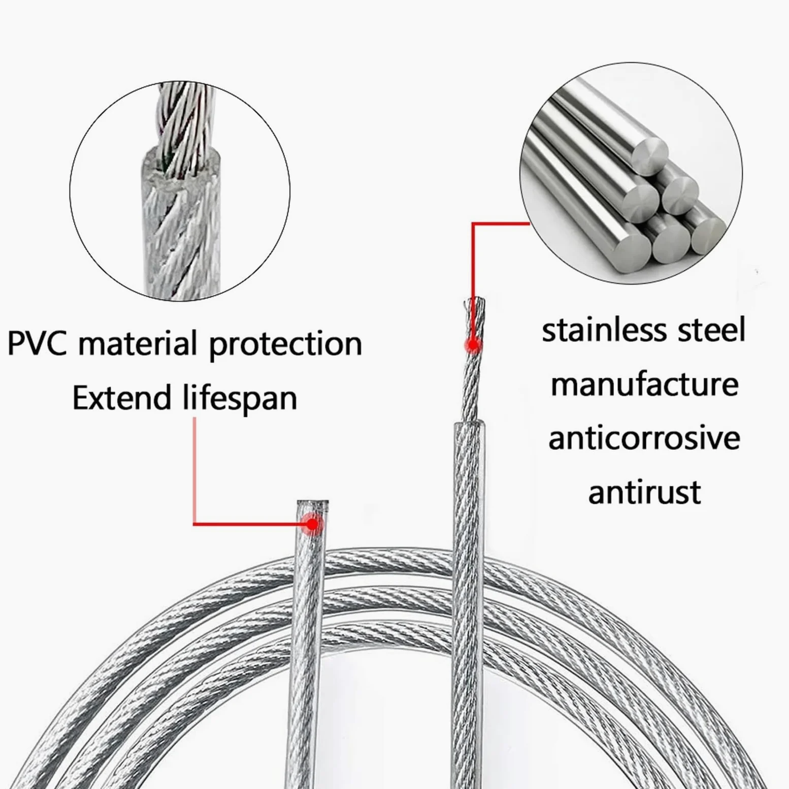 Alambre De Acero Plastificado Cable de acero inoxidable 304 50 m con revestimiento plástico PVC color transparente, 2,0 a 6, mm, utilizado for tendederos, etc(4.0mm)