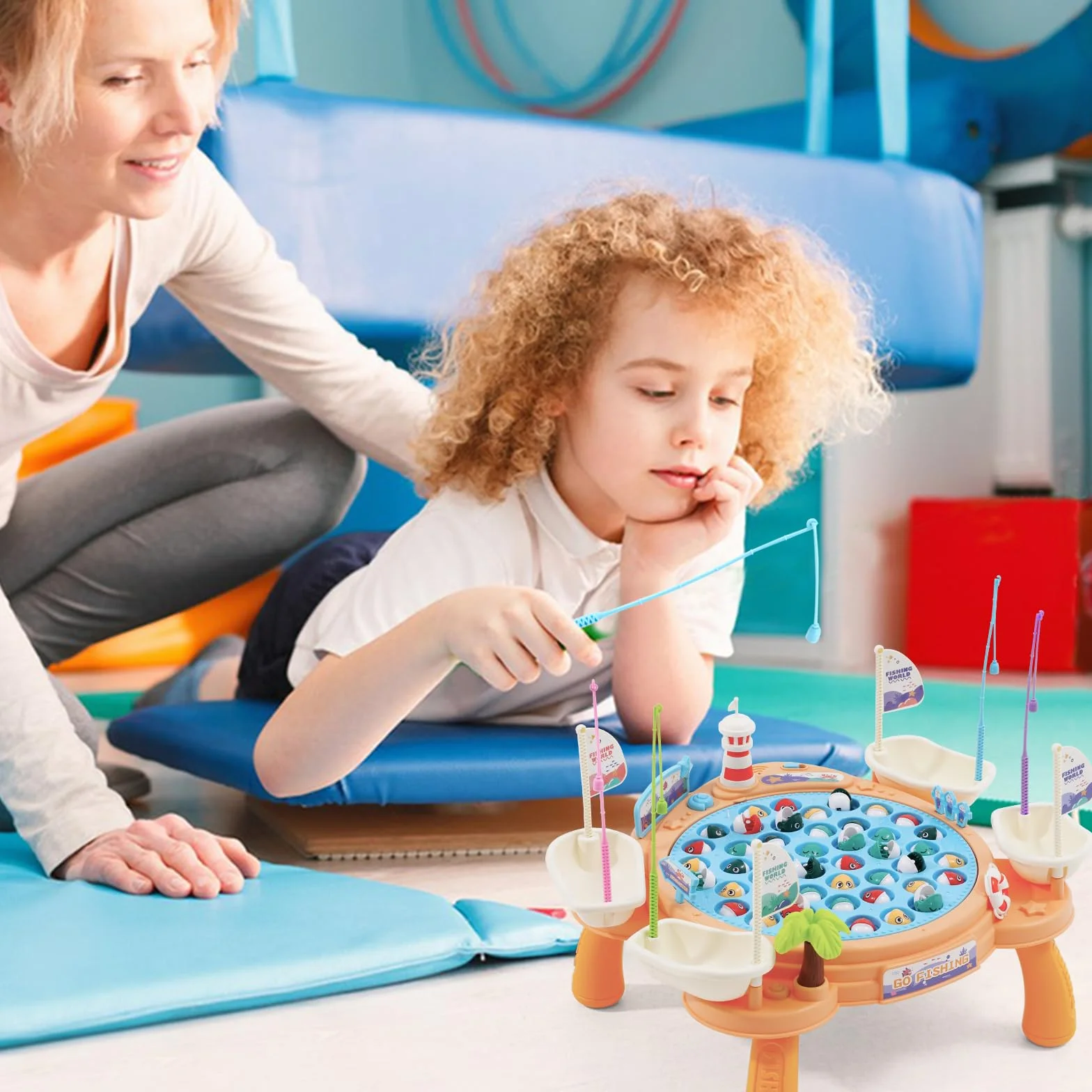 Juego de Pesca Musical Eléctrico con 45 Peces, Educativo para Niños 3-6 Años