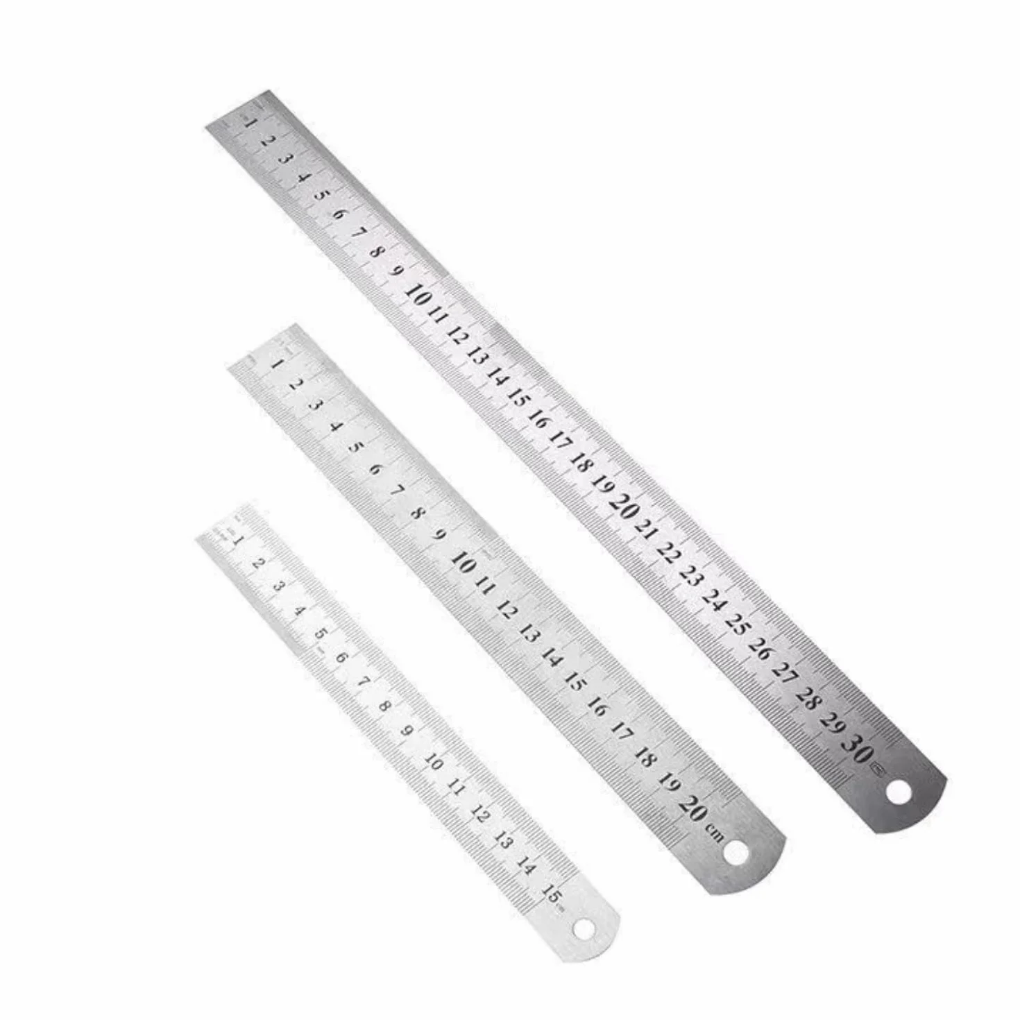 Regla de Acero Inoxidable 3 Pzs, 15cm 20cm 30cm, Regla Metálica de Borde Recto, Herramienta de Medición con Escala Métrica e Imperial