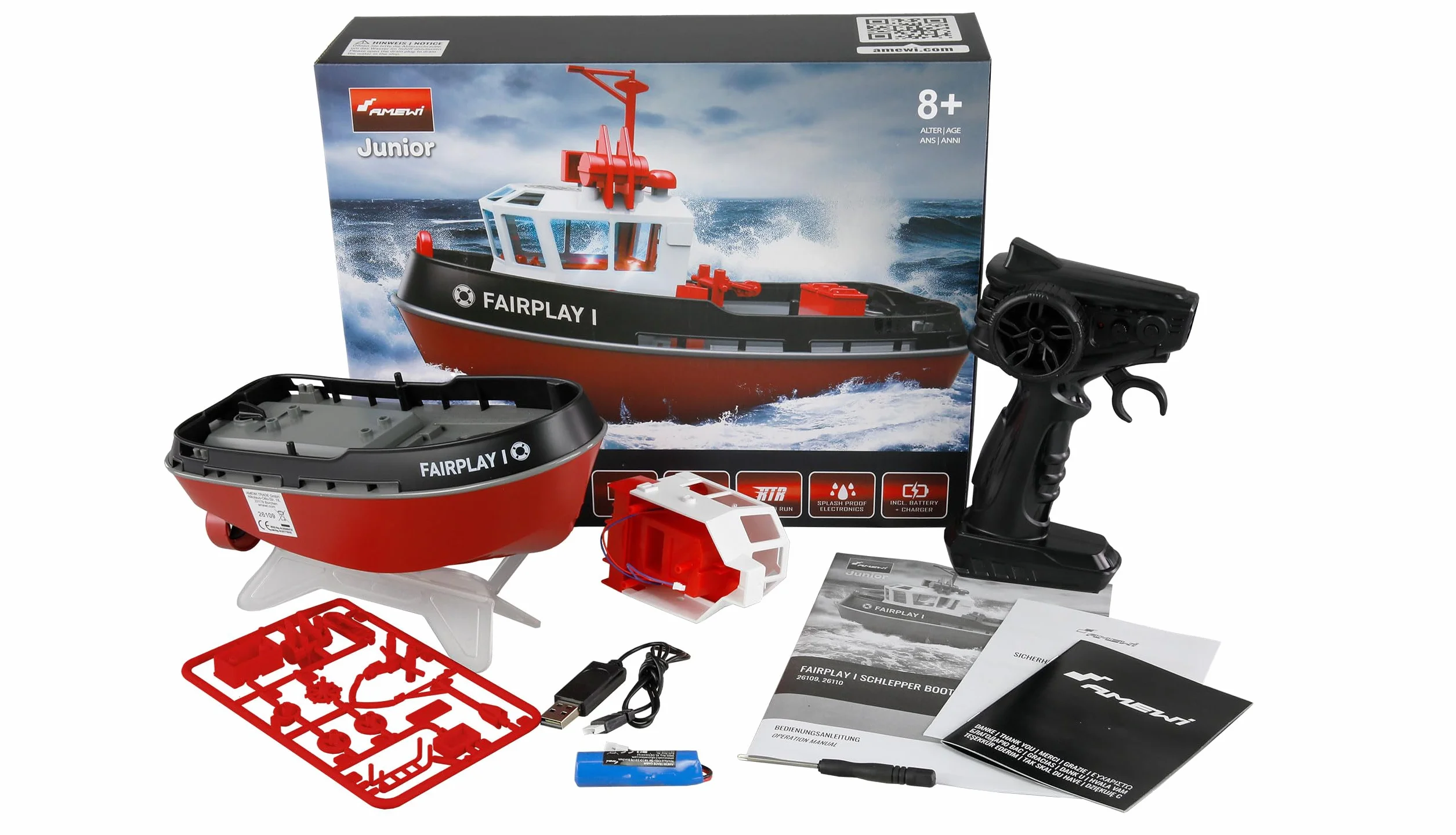 Amewi Fairplay I Barco remolcador 15 km/h 1:72 Negro
