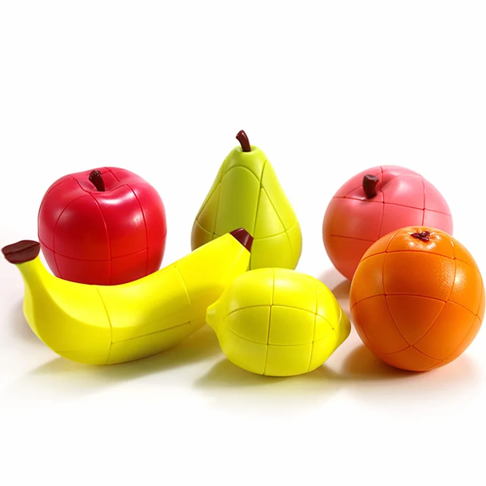 Cubo de Velocidad 3D Frutas Melocotón Limón Naranja Plátano Manzana Pera Cubo Mágico Rompecabezas Paquete de 6