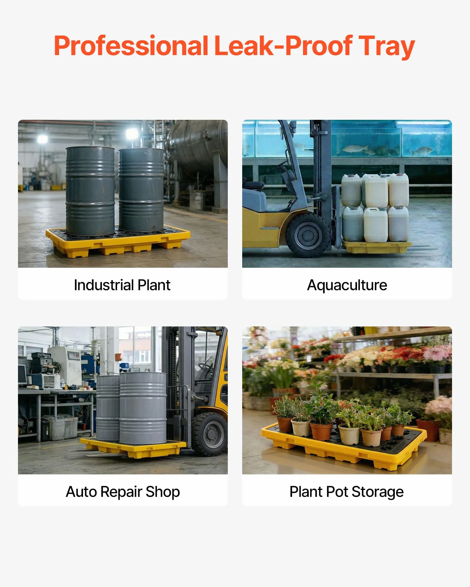 VEVOR Palet de Contención de Derrames para 2 Bidones, Capacidad de Carga 2000 kg, de Depósito de 79,5 L, Bandeja Antiderrames de HDPE con Drenaje, Apilable, Uso Industrial y Almacenamiento de Líquidos