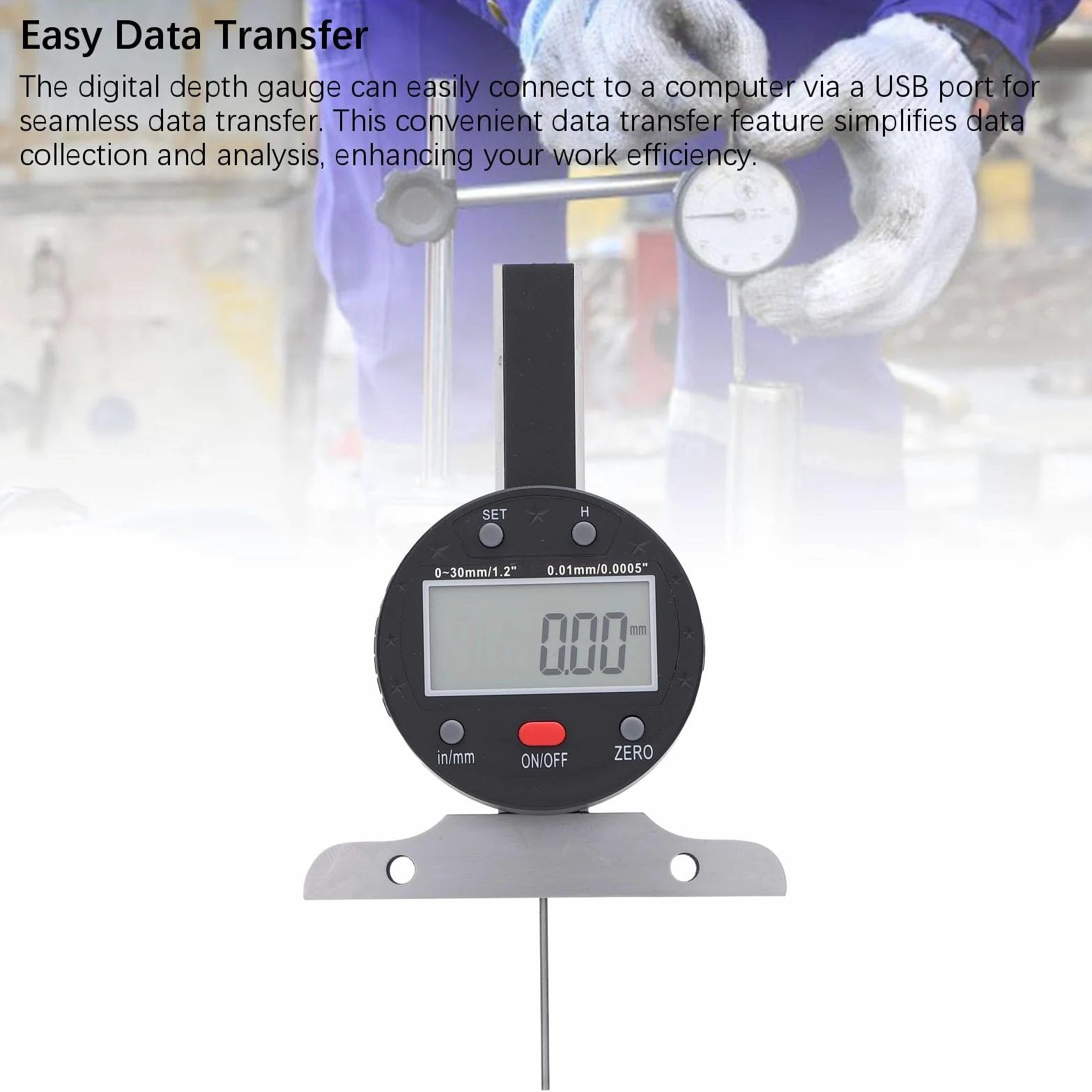 Medidor de profundidad digital Medidor de profundidad electrónico de 0 30 mm con pantalla LCD de alta precisión Puertos USB para medición en taller Acero aleado Construcción de