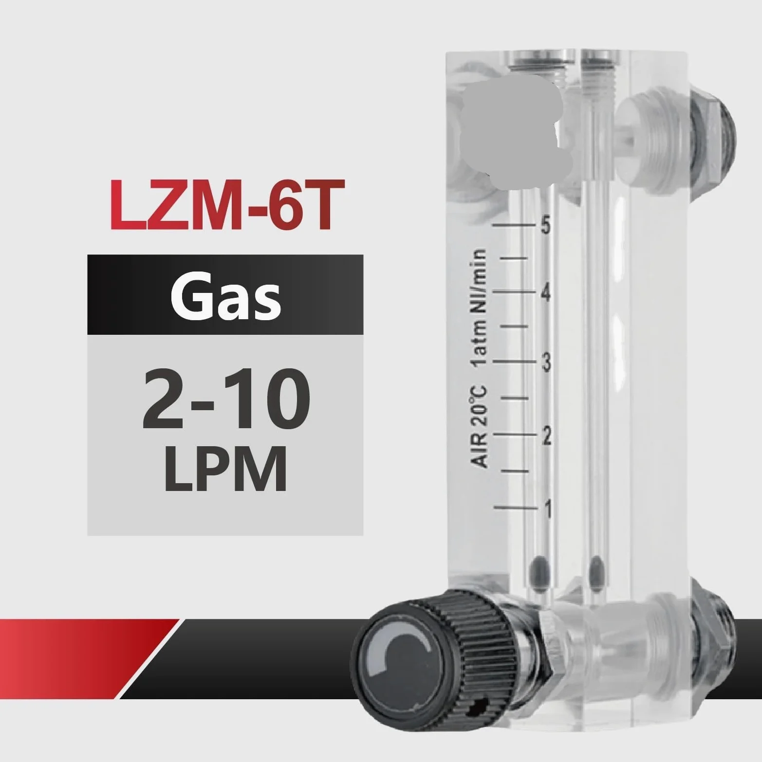 Medidor de flujo de aire, rotámetro acrílico ajustable para control de flujo de gas, medidor de flujo de área variable, uso en laboratorio, medición de 0,2-2 LPM