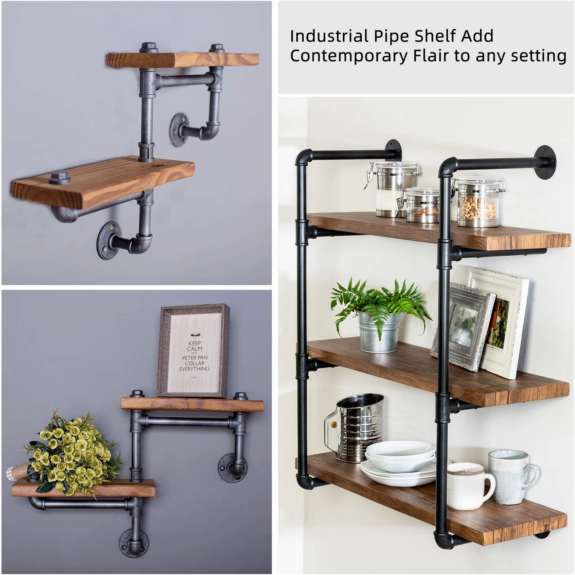 DSDS Paquete de 10 camisetas de hierro maleable rústico industrial negro para tuberías, estantes, muebles, decoración del hogar