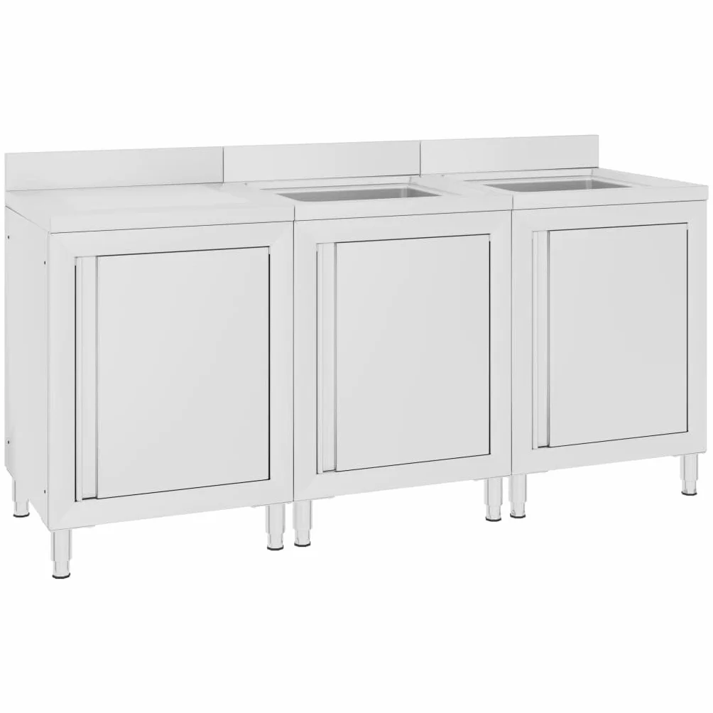vidaXL Fregadero de Cocina Profesional Mesa de Trabajo Comercial Mueble Equipo Armario de Almacenamiento Restaurante Acero Inoxidable 180x60x96 cm