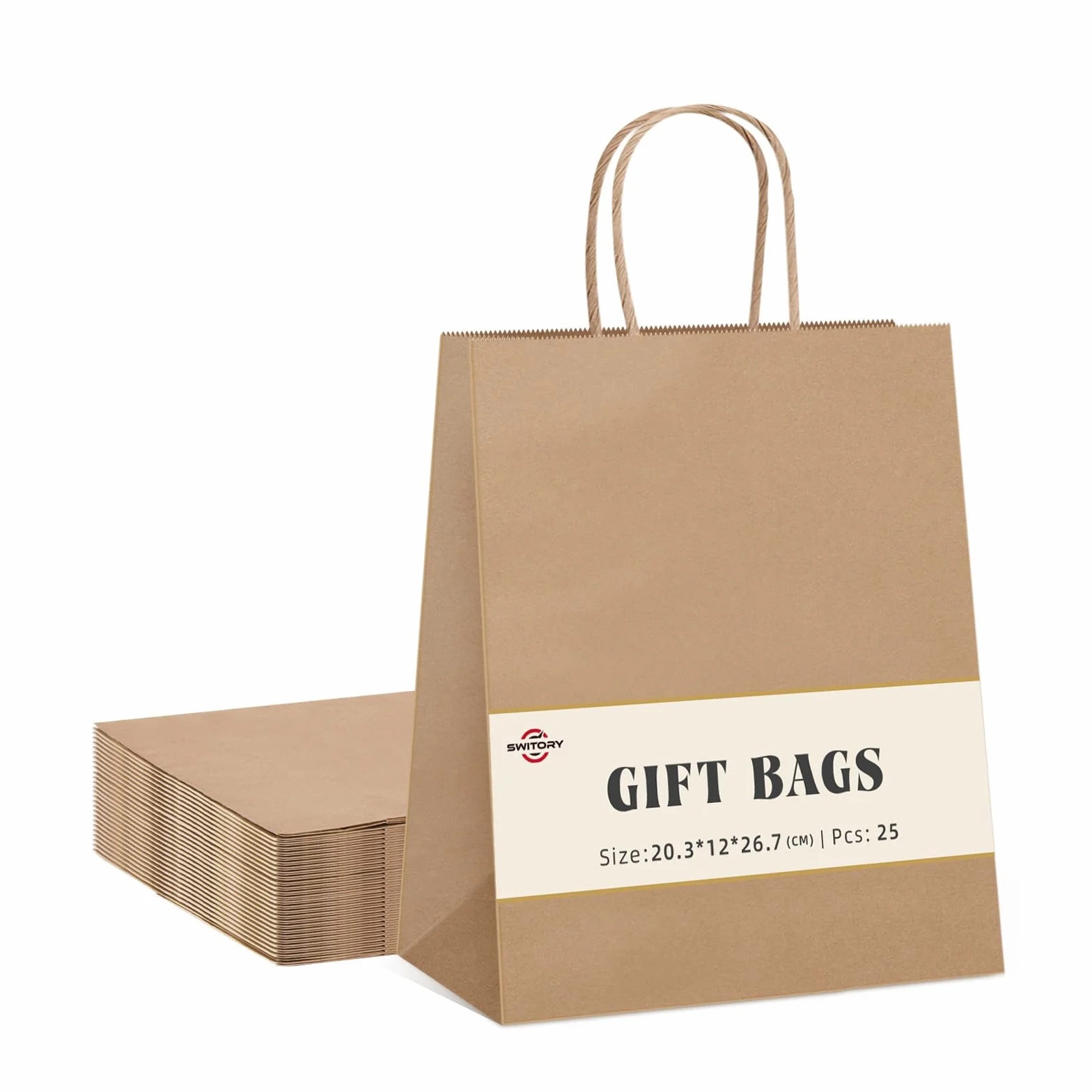 Bolsa de papel Kraft marrón 20x12x26,5cm 100 piezas con asas retorcidas