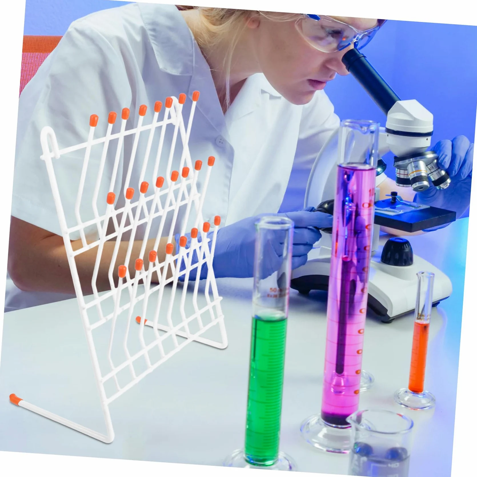 Hemobllo Soporte para Secado para Laboratorio Ensayo Hierro en de y E Tubos Blanco Ligero Fácil de Transportar Adecuado Laboratorios E Industrias