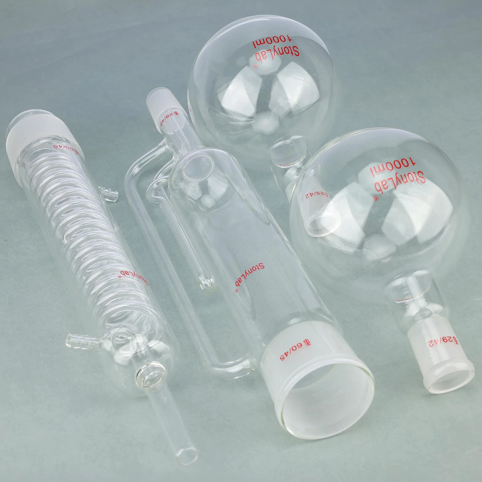 stonylab Kit de Extracción Soxhlet con Extractor Soxhlet de Vidrio de Borosilicato 60/45, Condensador Graham y Dos Matraces de Fondo Plano 29/42 de 1000 ml para Uso en Laboratorio