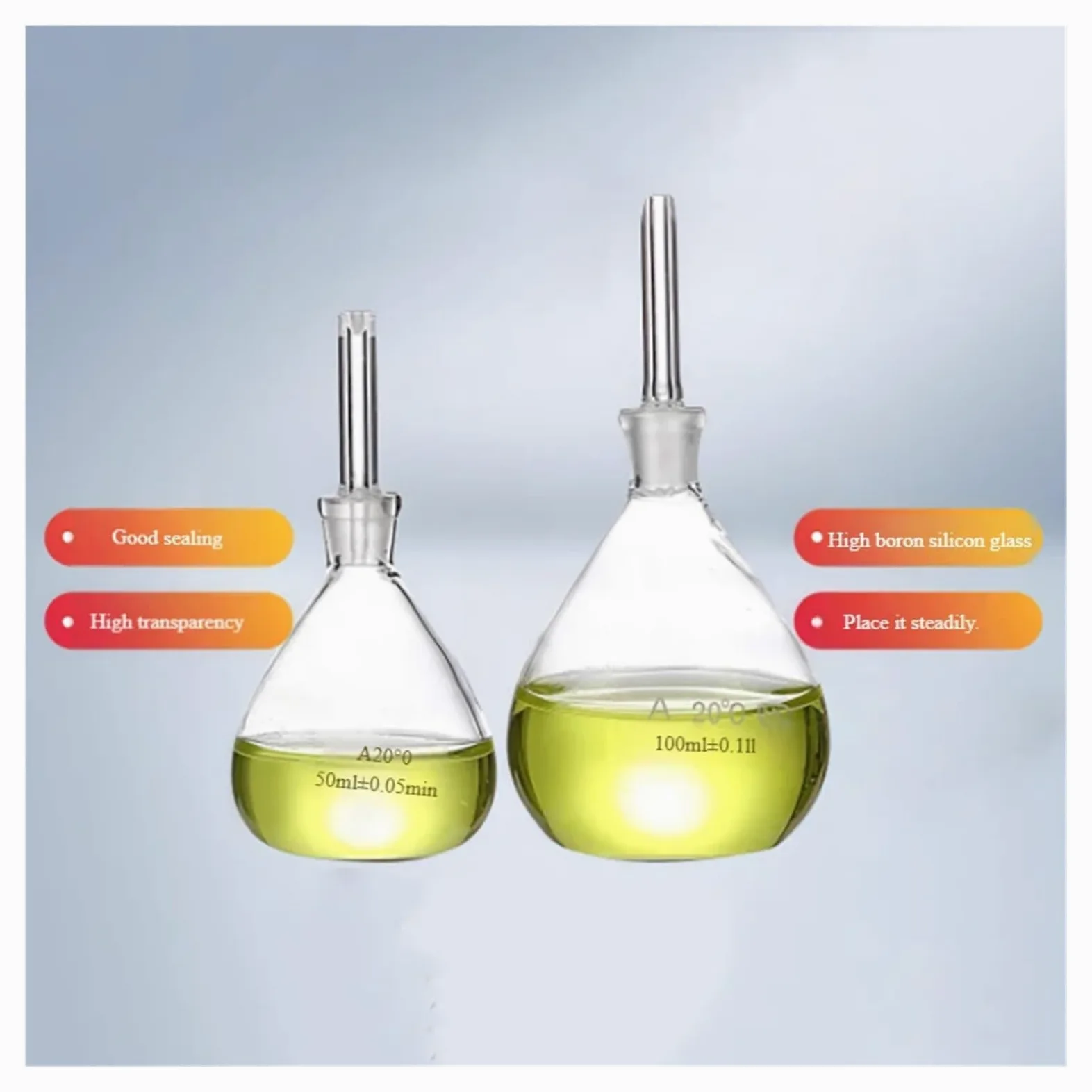 Picnómetro de vidrio con picnómetro de temperatura Picnómetro sólido(25ml)