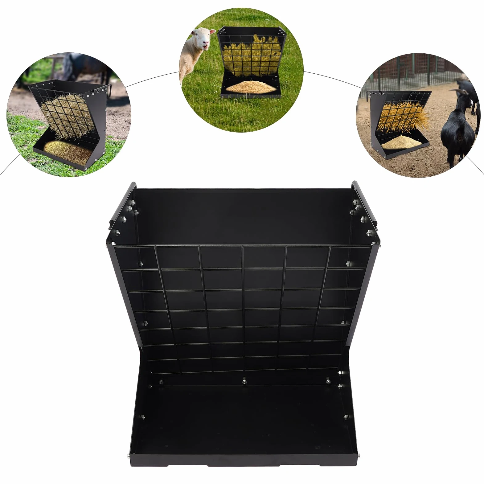 2 en 1 heno y grano/alimentador independiente de cabras comederos de heno para caballos, cabras y heno alimentador adecuado para la alimentación de ovejas, caballos, vacas, etc. (negro)