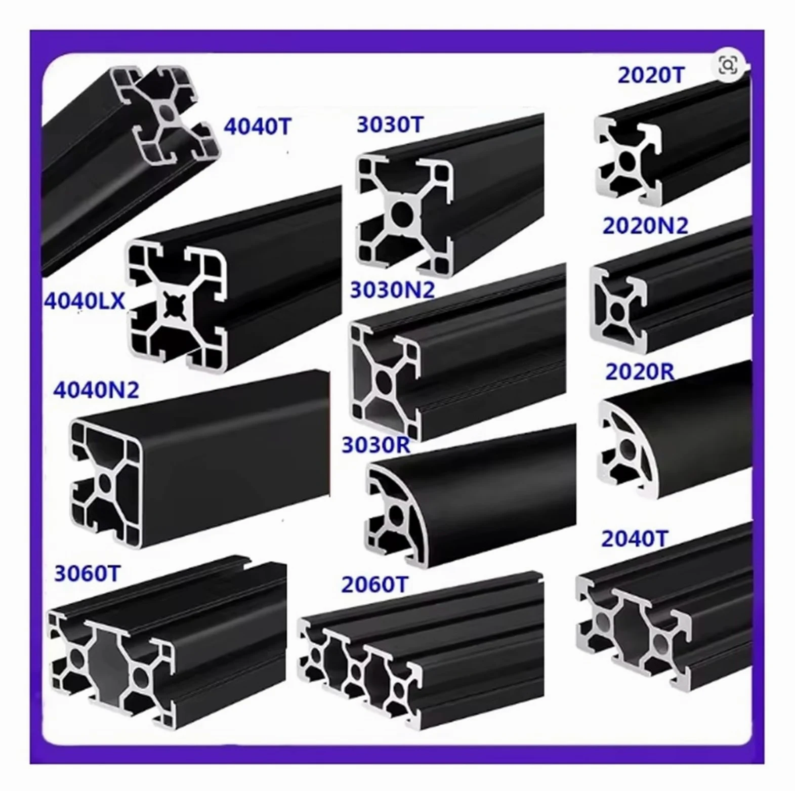 perfil de aluminio 1 perfil de aluminio con ranura en T, color negro, 4040T, 4040LX, 4040N2-A, 4040N2-B, estándar de la UE(4040N2-B,800mm)
