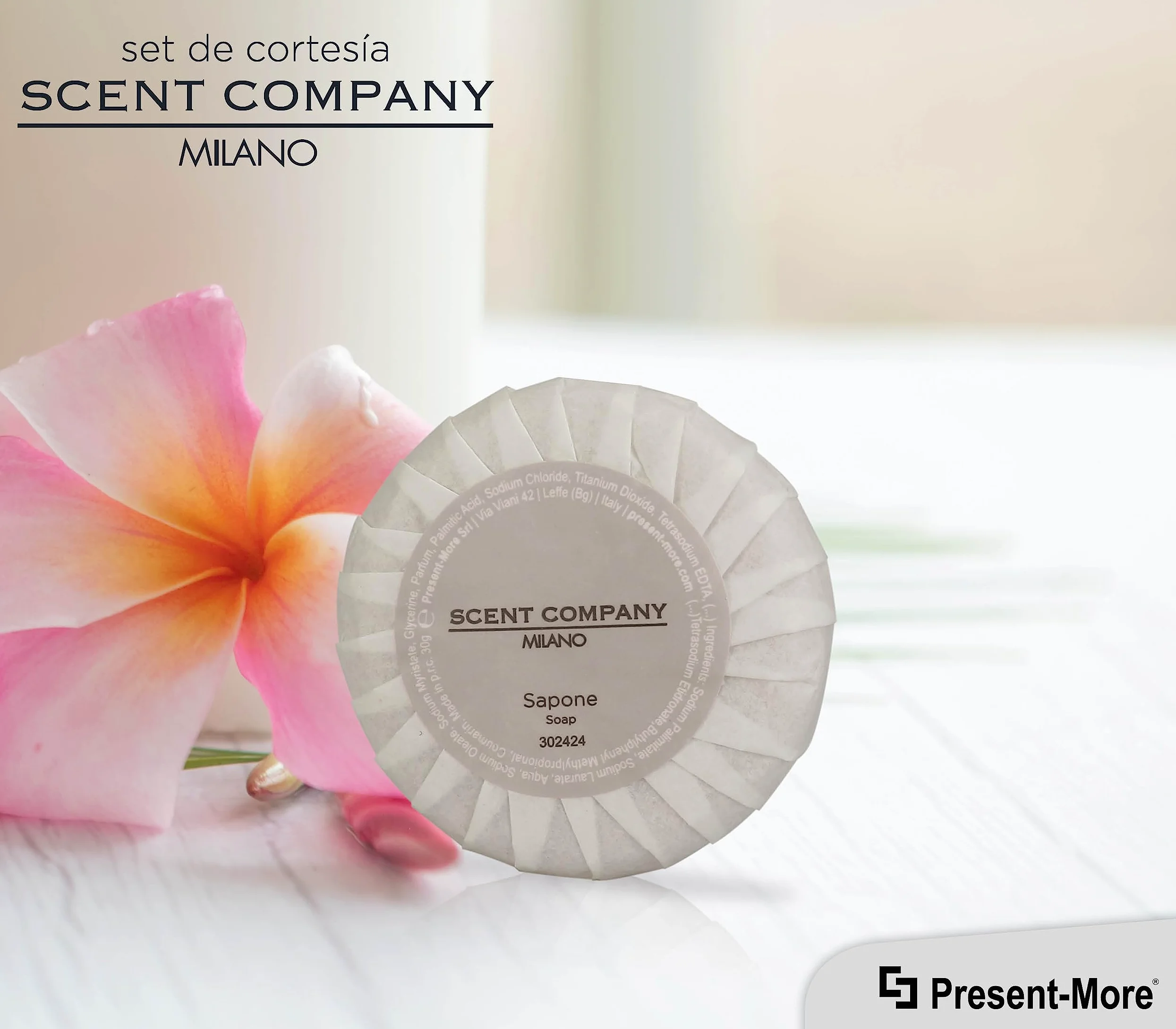Present-More Jabon manos 30gr Scent Company Milano - Jabon 250 unidades para Hoteles y B&B | Jabon con fragancia Ámbar Real