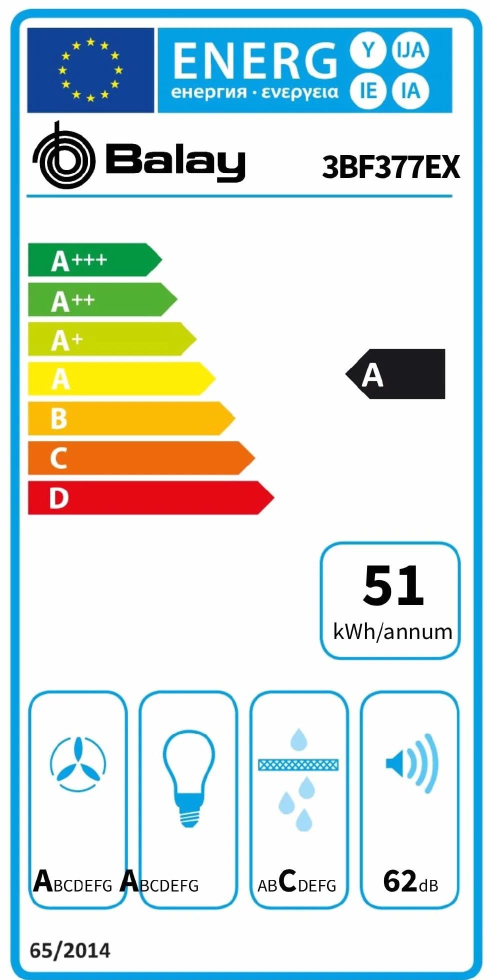 Balay 3BF377EX Módulo de integración LED 3 velocidades función intensiva Filtros acero lavables acero inoxidable