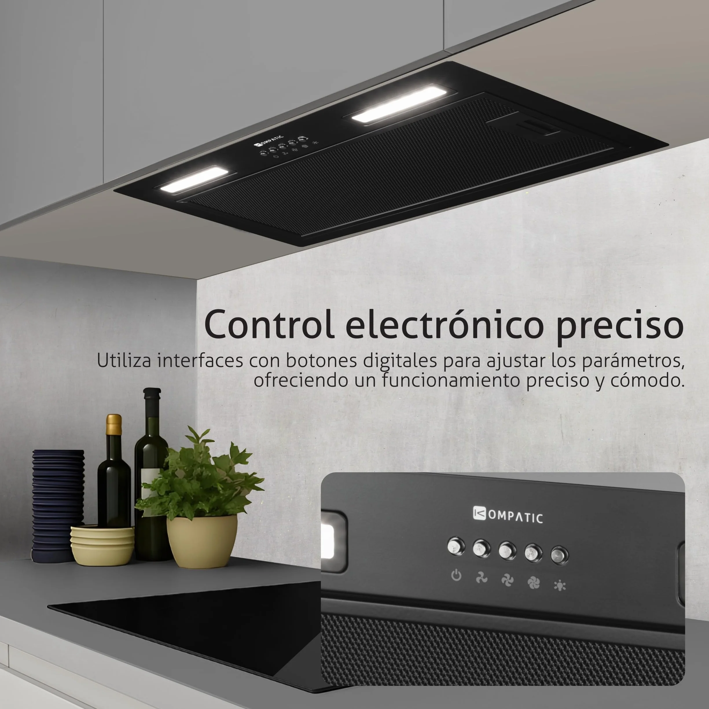 Lane 50 KLN50BI Campana Extractora Encastrable 50 cm, Clase A+++, 450 m³/h, Filtro de carbón KCF4, Temporizador, LED, 3 velocidades + boost, Negro