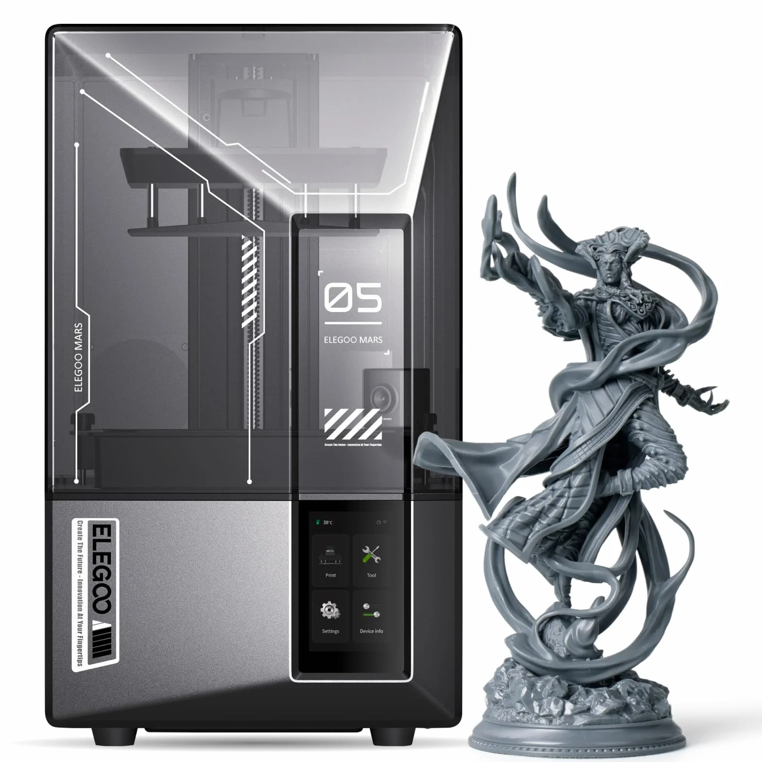 ELEGOO Mars 5 Ultra 9K Impresora 3D de Resina, 150mm/h Alta Velocidad de Impresión, Nivelación Automática y Detección Inteligente, WiFi-Transfer,153,36 x 77,76 x 165 mm³