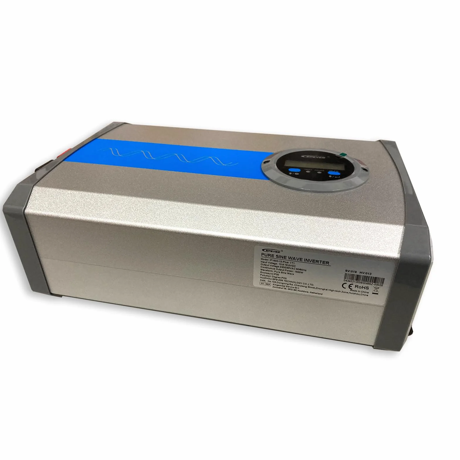 EPEVER IPower-Plus Series IP1500-12 Plus, convertidor de Voltaje de Onda sinusoidal Pura de 1500W de 12VDC a 230VAC con Pantalla LCD, Ideal para Sistemas Fuera de la Red y Dentro del vehículo