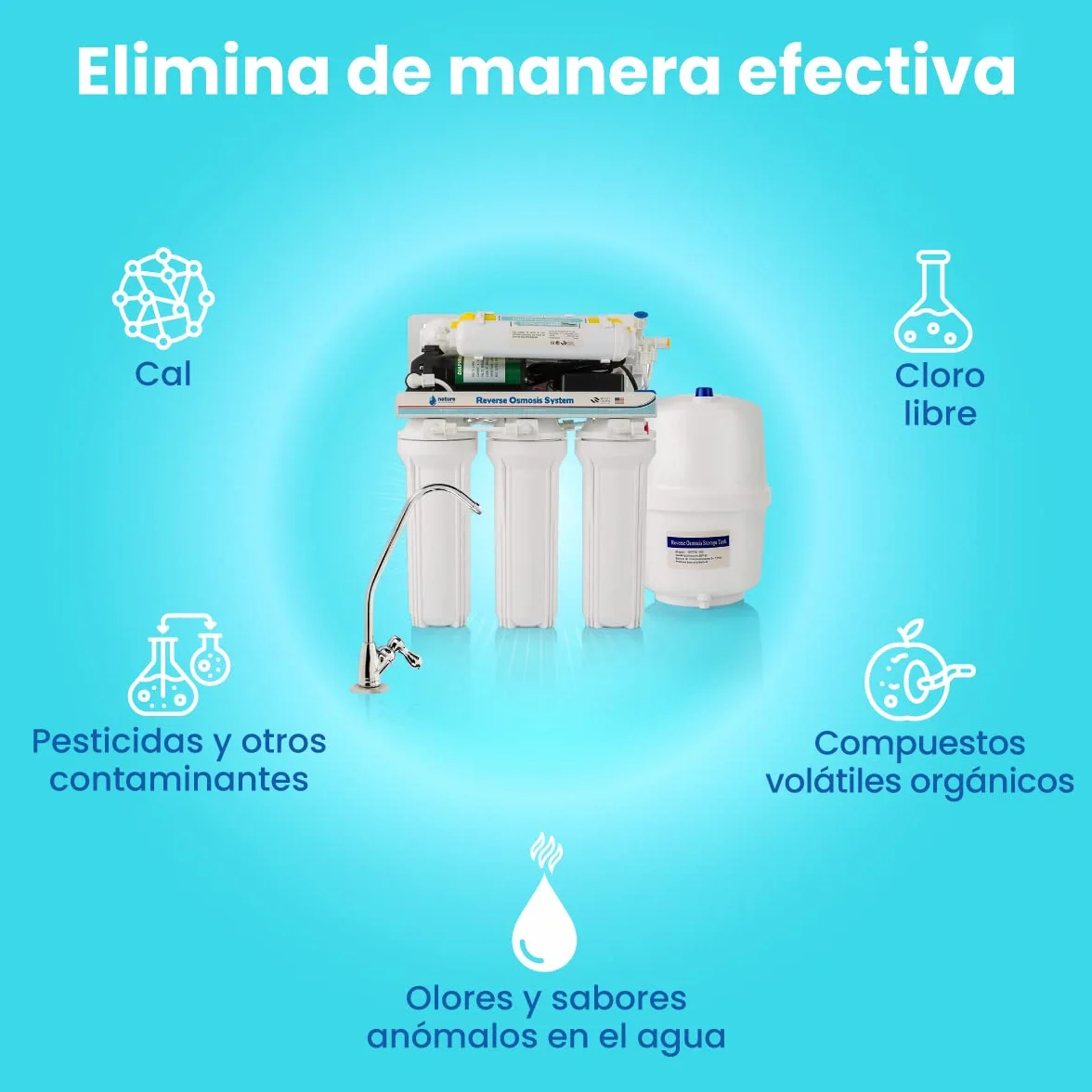 Equipo de Osmosis Inversa - Kit de Ósmosis de 6 Etapas - Capacidad para 5 L - Incluye Membrana de 100GPD, Depósito de Agua, Bomba ECO y Filtros - Nature Water Professionals