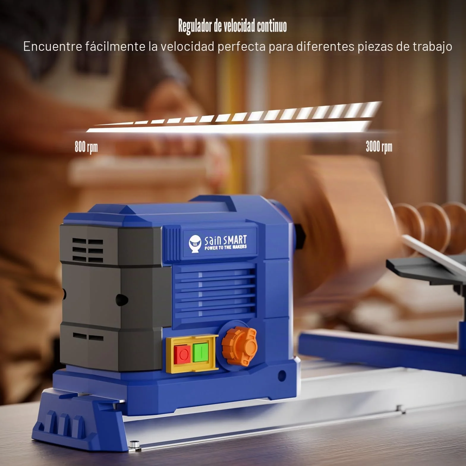 sainsmart Torno de Mesa, 10 x 24 Pulgadas, 600 W, 0,8 HP, con Control de Velocidad Continuo de 800-3000 RPM, Torno para Madera con Accesorios completos para Trabajar la Madera