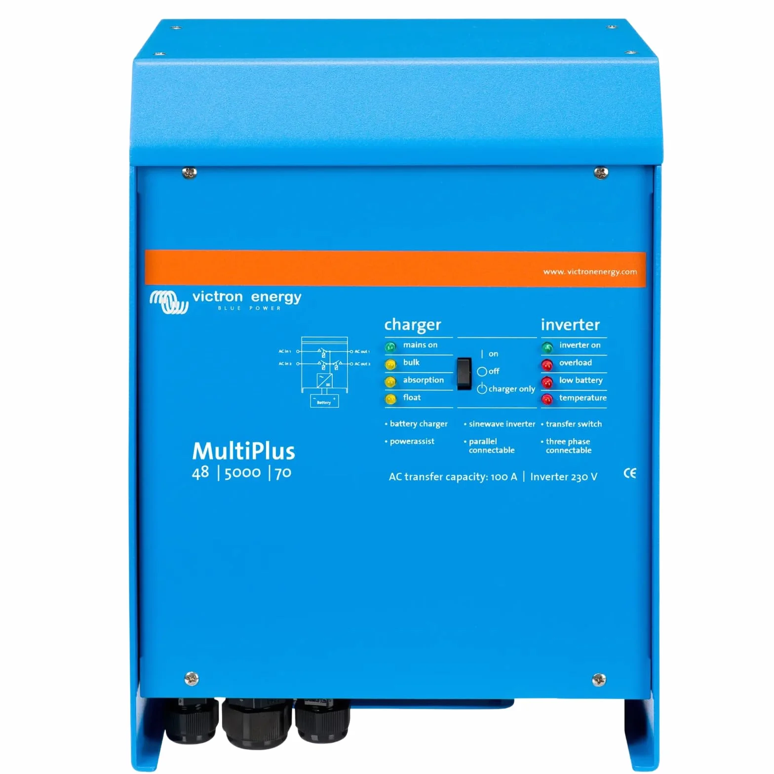 Victron Energy MultiPlus 5000VA 48-Voltios 230V Inversor de Onda sinusoidal Pura 70 amperios Cargador de batería