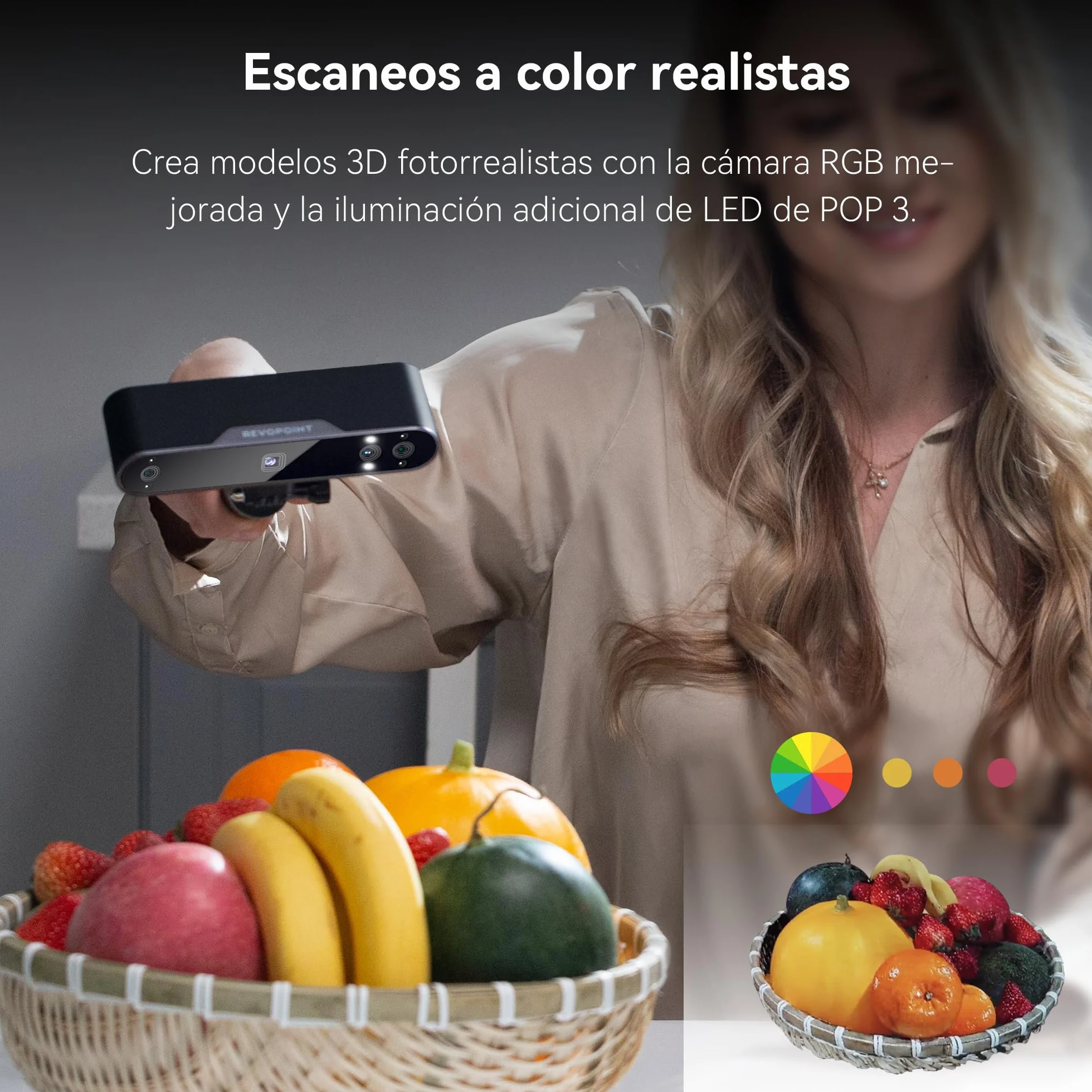 Revopoint POP 3 Escáner 3D portátil para impresora 3D, datos de color, precisión de 0,05 mm y velocidad de escaneado de hasta 18 FPS, compatible con móviles y portátiles, actualización 2023-Estándar