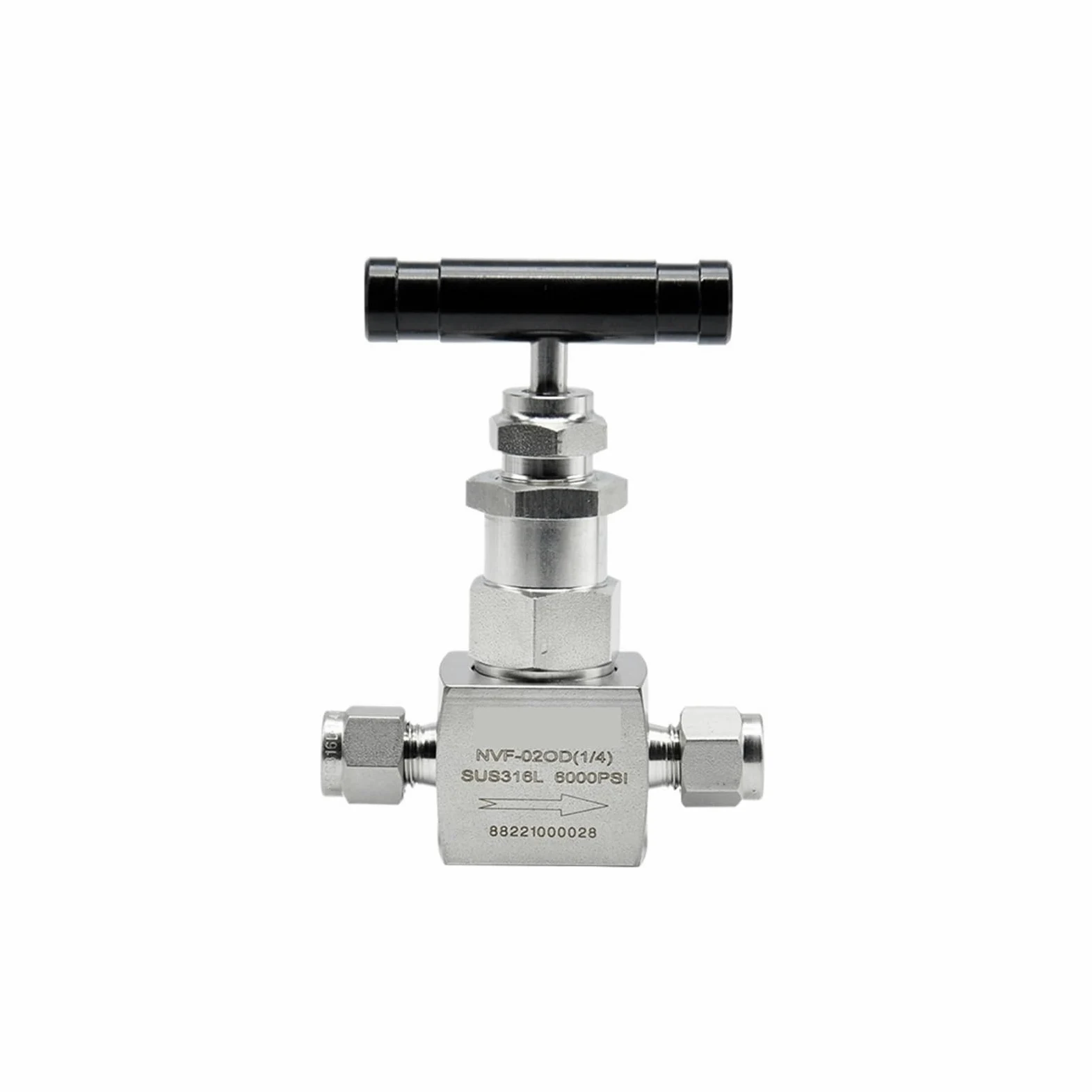 Válvula de aguja Válvula de aguja de acero inoxidable de alta presión, 6000PSI, flujo ajustable de 2 vías for conexión de compresión de gas(1/8")