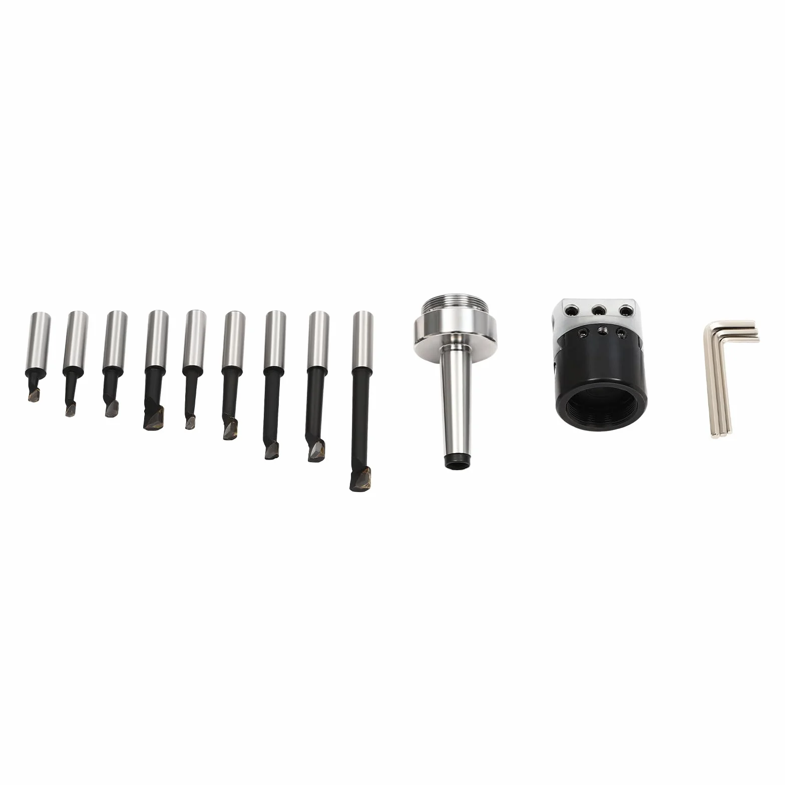Cabezal de taladro MK2/M10 con barras de taladro, accesorios para fresadora MK2 M10 x 1,5 1-1/2"-18UNF, con 9 puntas de metal duro y cabezal de perforación F1-12 de 50 mm