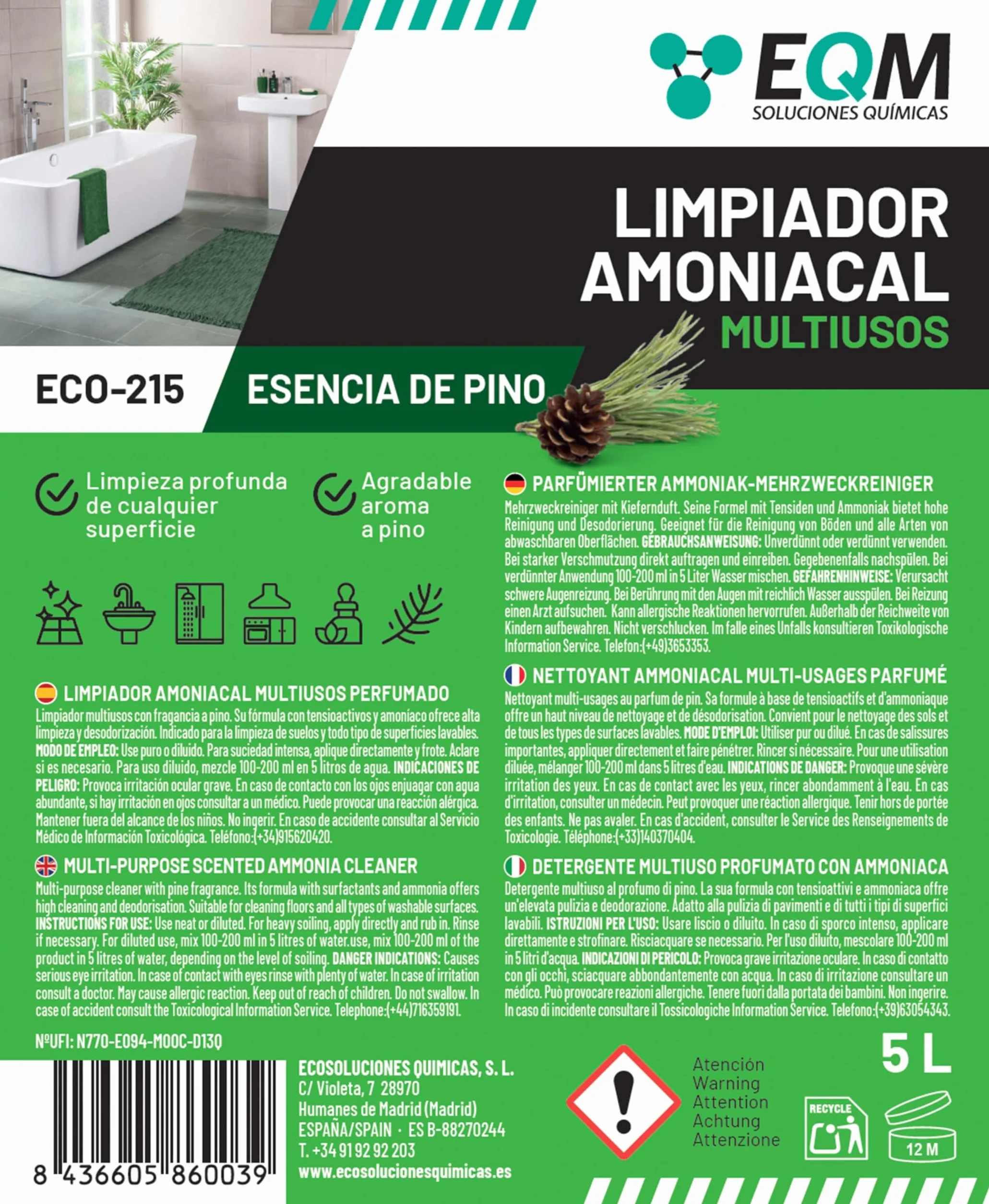 Limpiador Amoniacal Multiusos Perfumado 5L EQM ECO-215