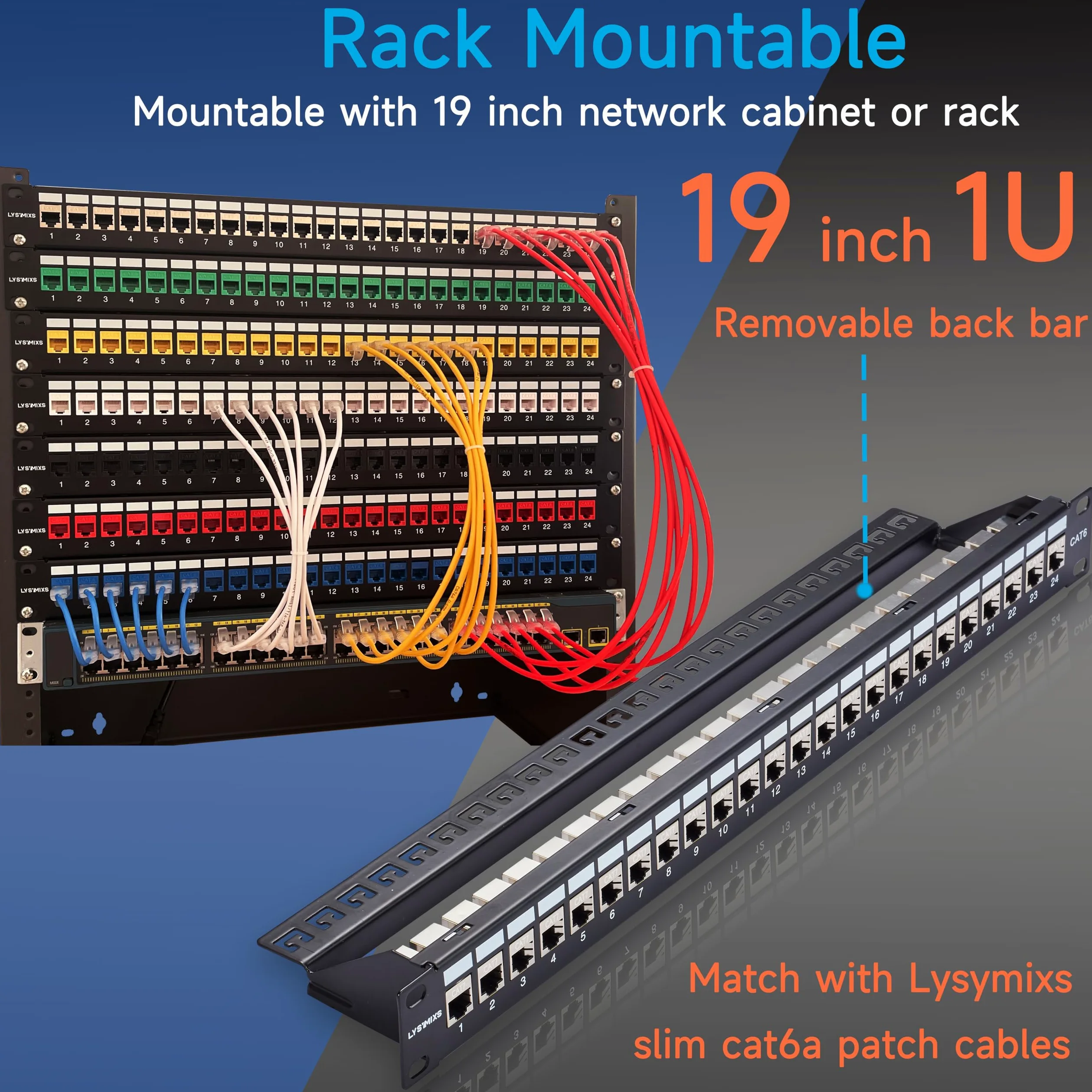 Panel de conexión RJ45 de 24 puertos Cat7 STP, panel de conexión de red de acoplador de 19 pulgadas, panel de conexión Ethernet Keystone en línea con barra trasera